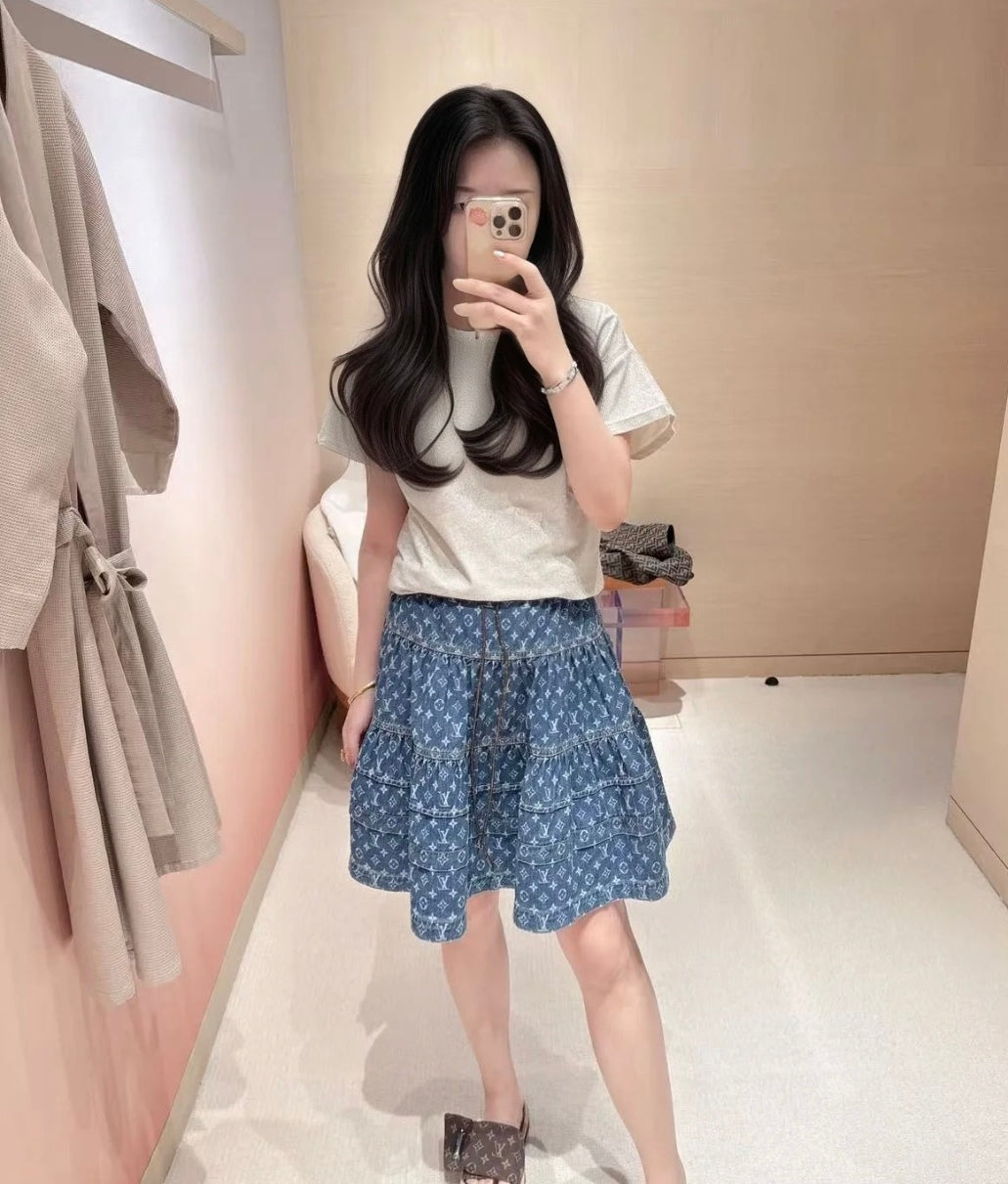 루이비통 모노그램 데님 티어드 스커트
