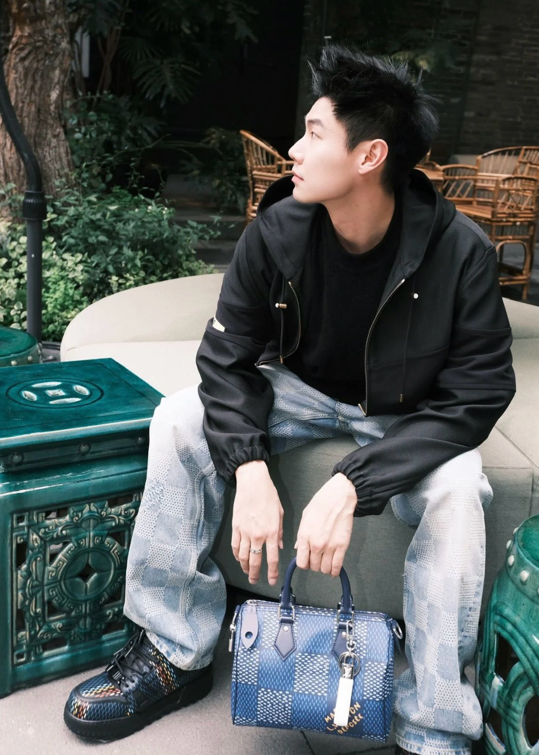 루이비통 테크니컬 후드 코튼 블루종