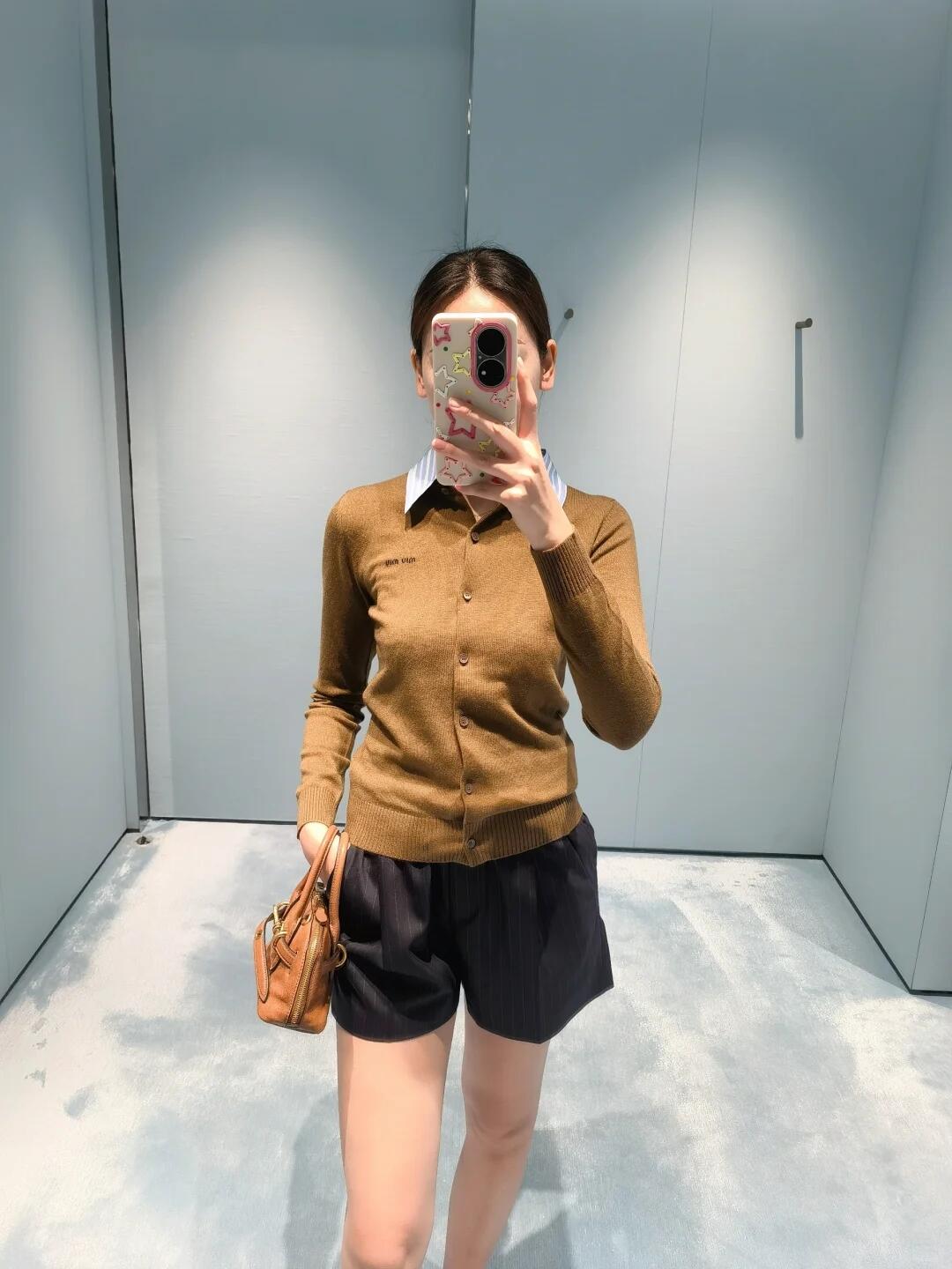 미우미우 카라 장식 캐시미어 가디건