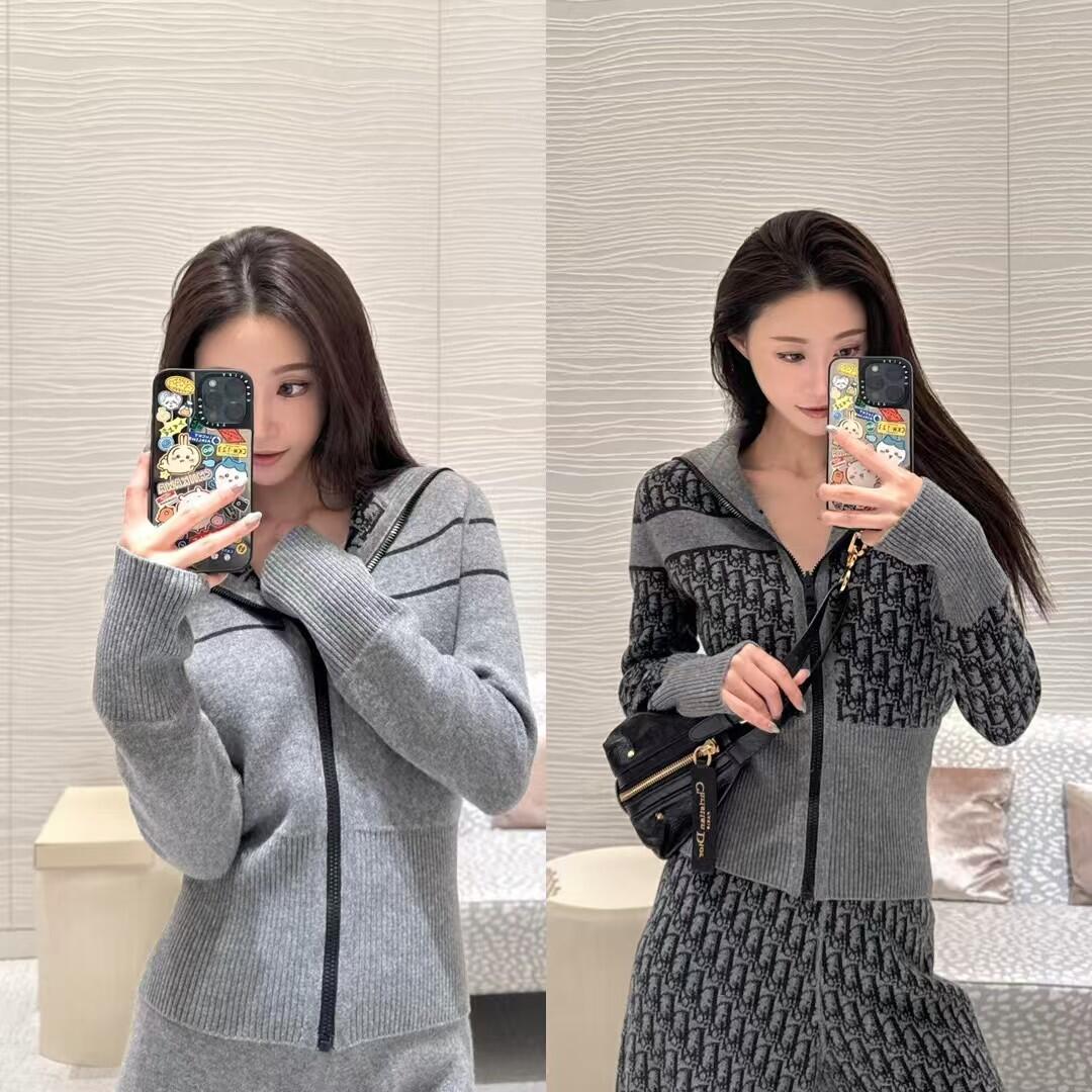 디올 그레이 오블리크 모티브 리버서블 가디건