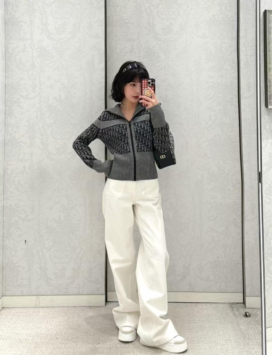 디올 그레이 오블리크 모티브 리버서블 가디건