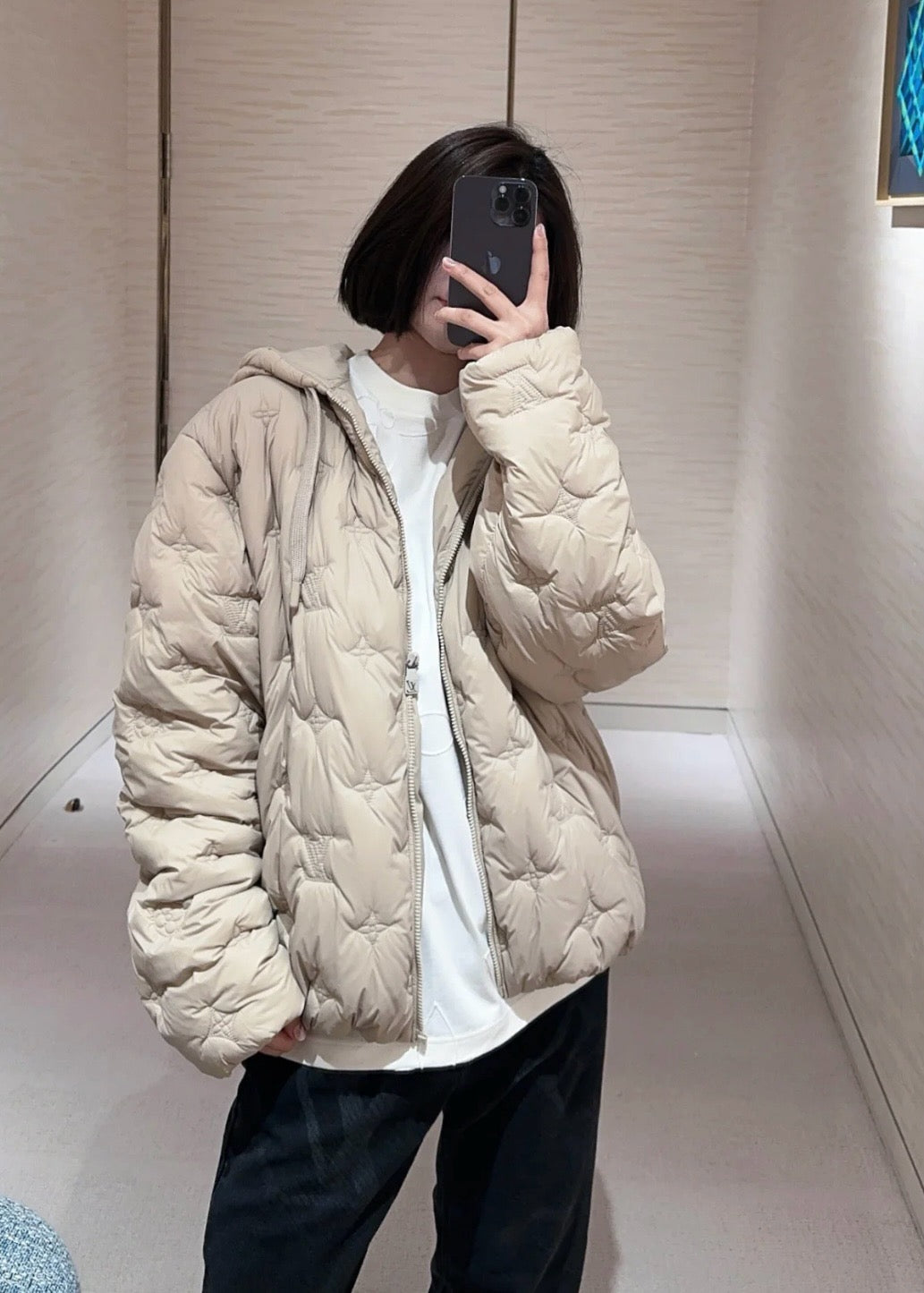 루이비통 모노그램 퀼티드 나일론 후디드 블루종