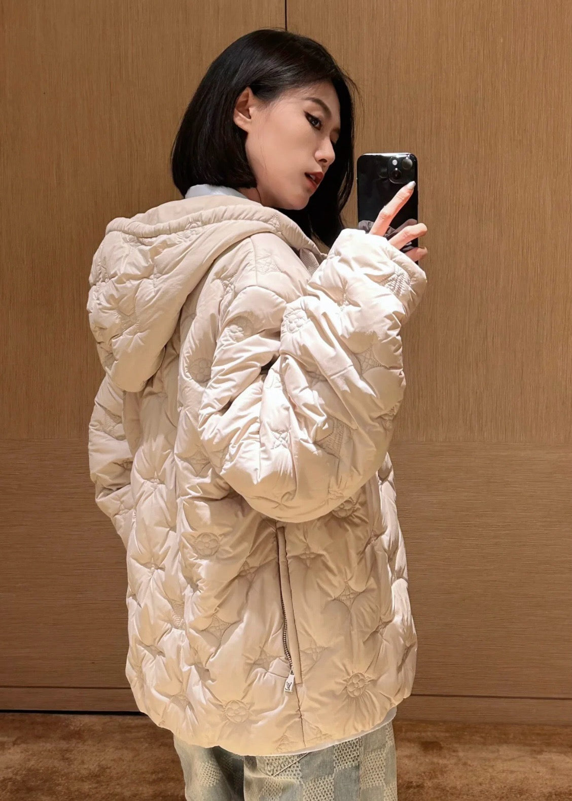 루이비통 모노그램 퀼티드 나일론 후디드 블루종