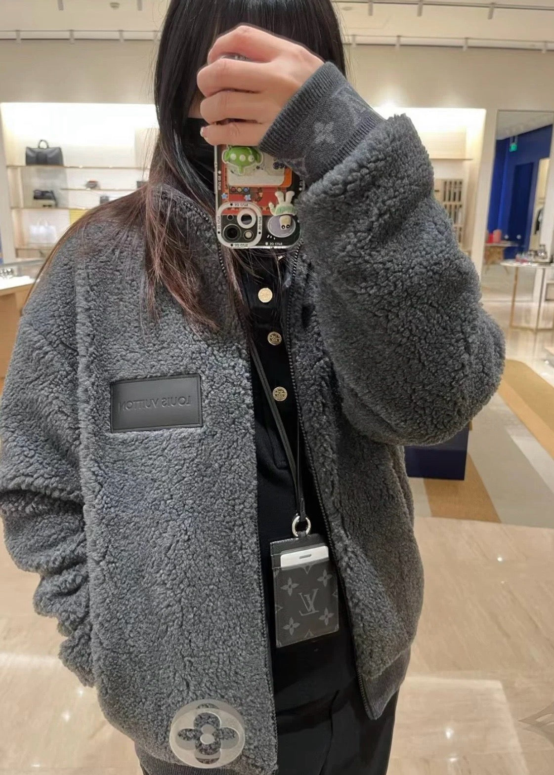 루이비통 레더 패치 플리스 블루종