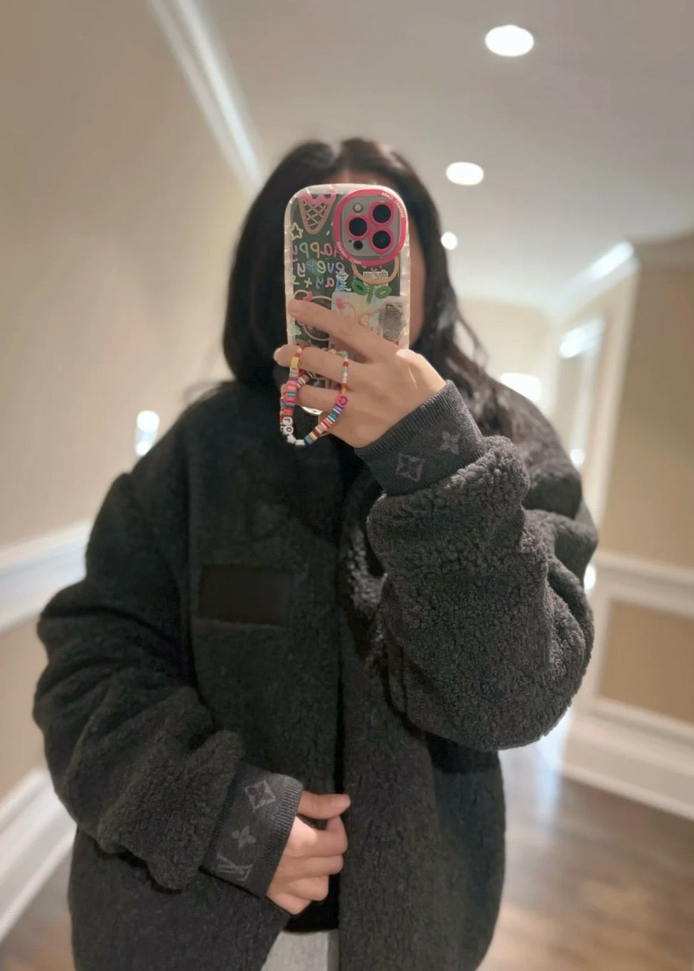 루이비통 레더 패치 플리스 블루종