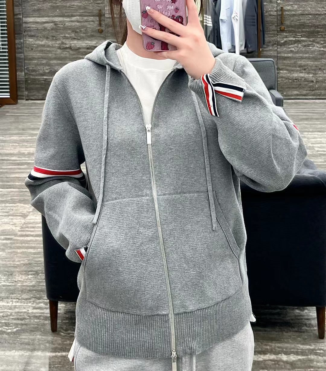 톰브라운 코튼 밀라노 암핸드 후드집업