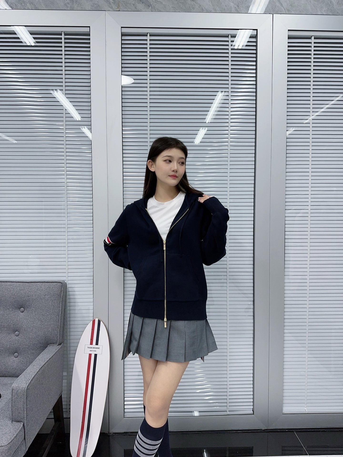 톰브라운 코튼 밀라노 암핸드 후드집업