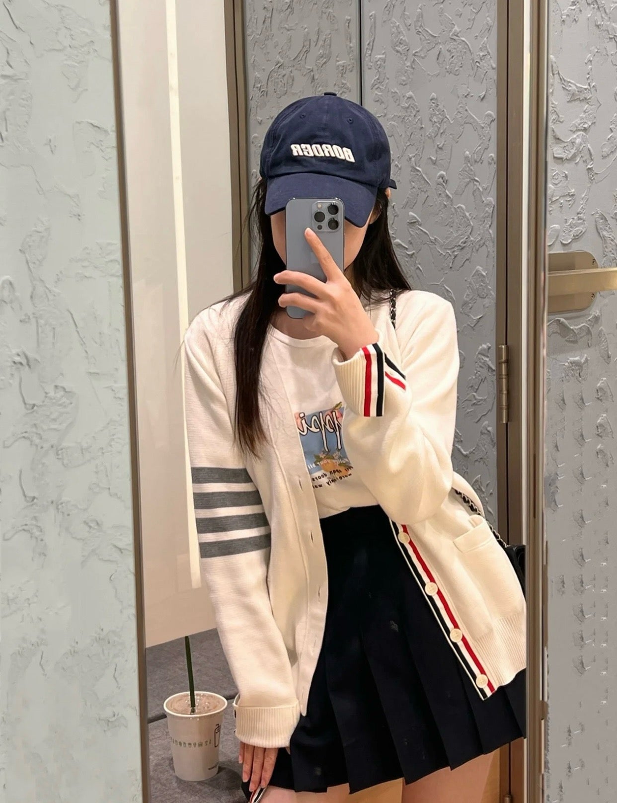 톰브라운 밀라노 스티치 브이넥 가디건