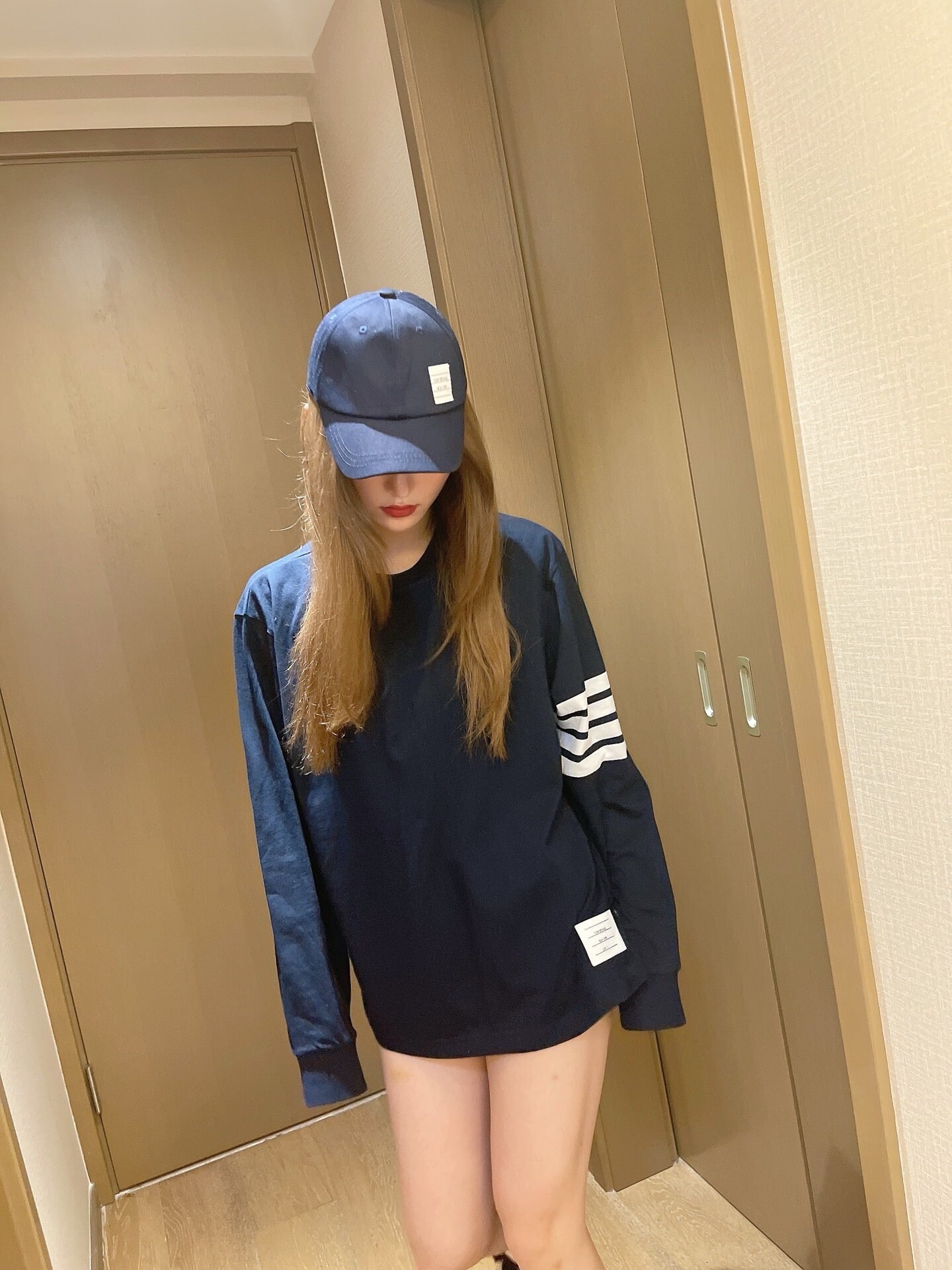 톰브라운 코튼 사선 롱슬리브 티셔츠