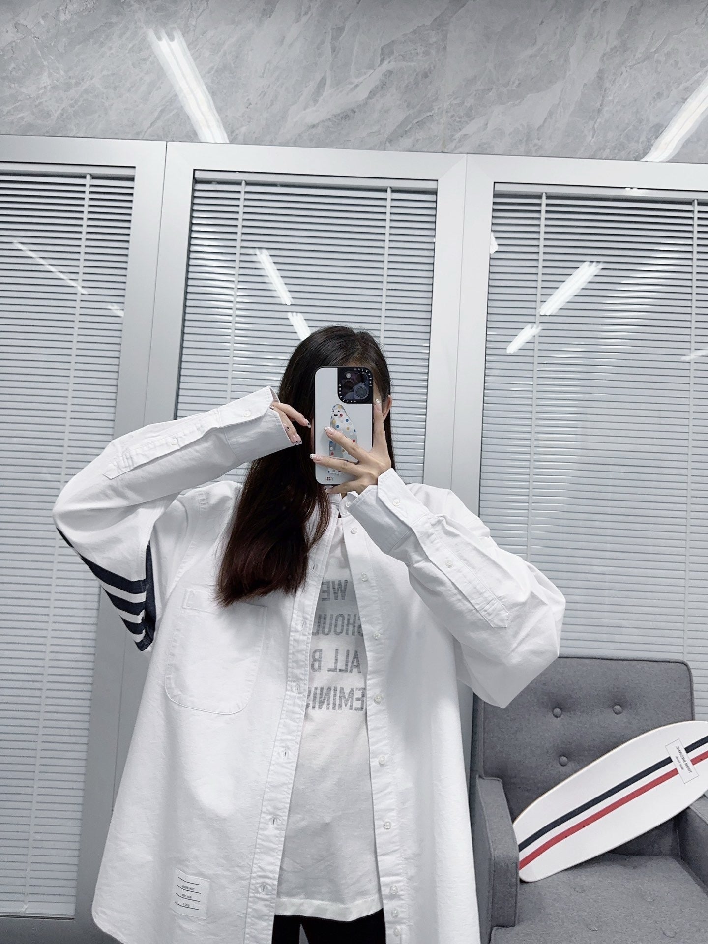 톰브라운 솔리드 옥스포드 사선 포인트 칼라 셔츠