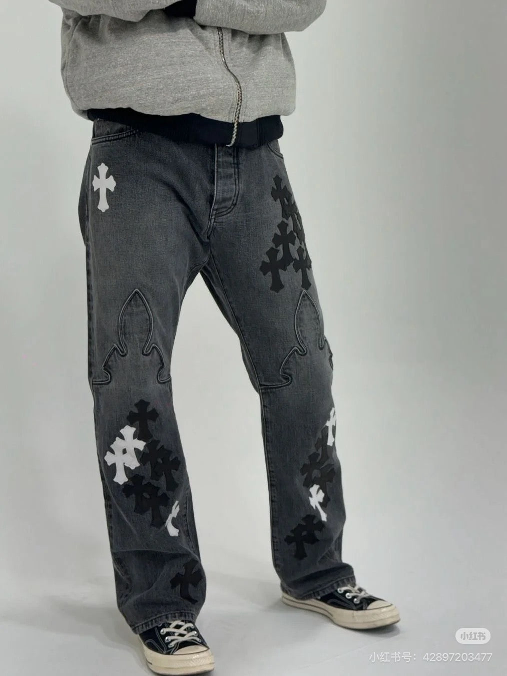 크롬하츠 자수 십자가 캐주얼 팬츠