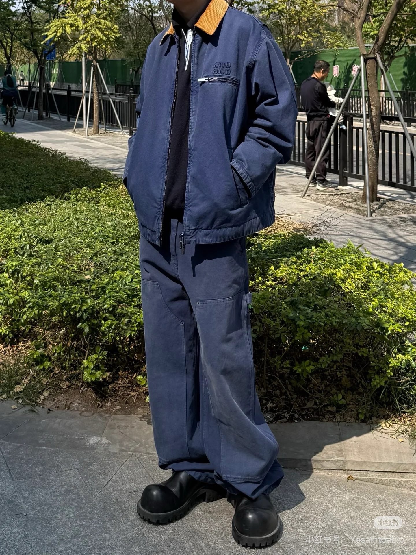 미우미우 코듀로이 칼라 개버딘 트럭커 자켓