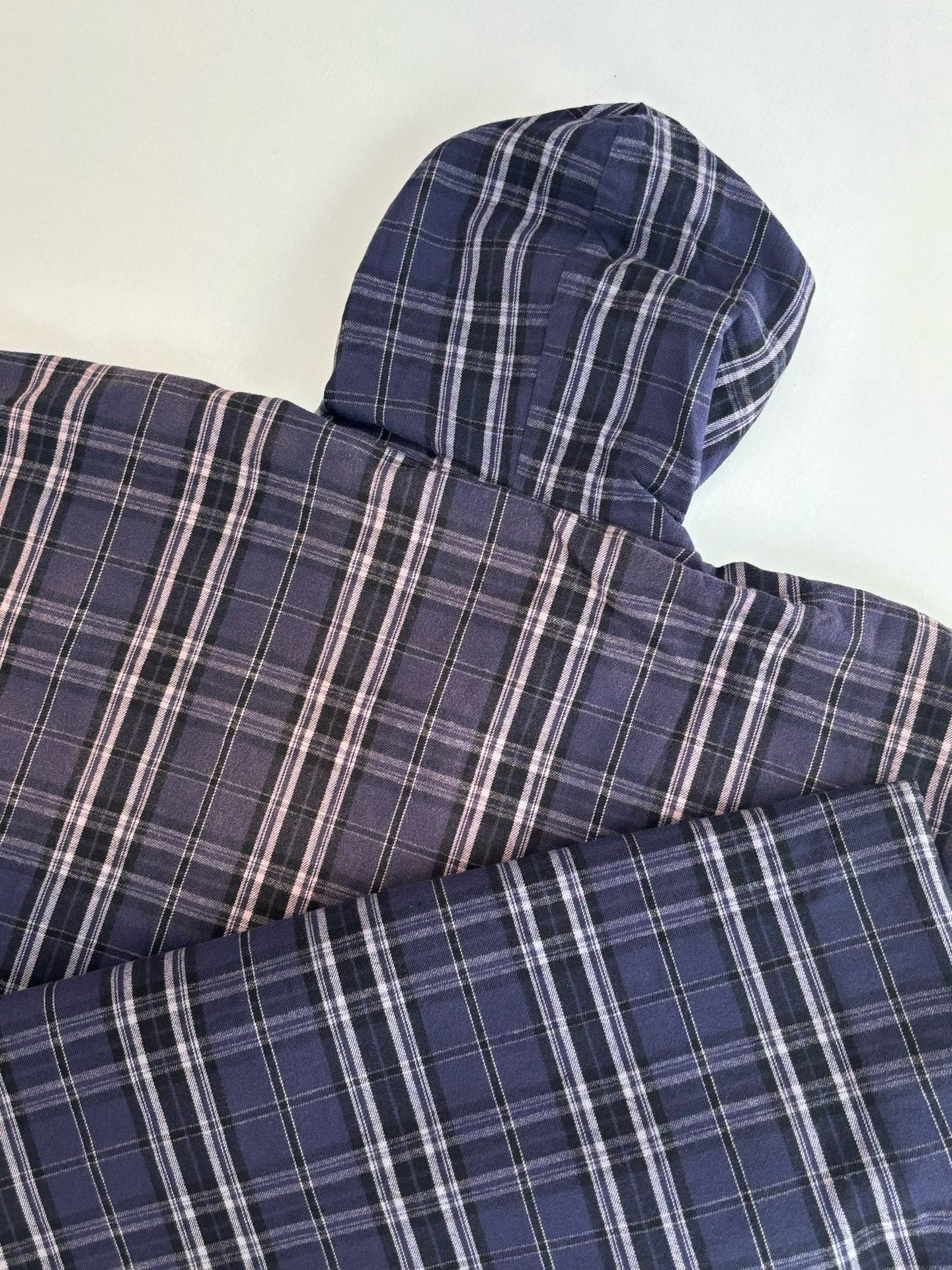 발렌시아가 블루 체크 로고패치 후드집업