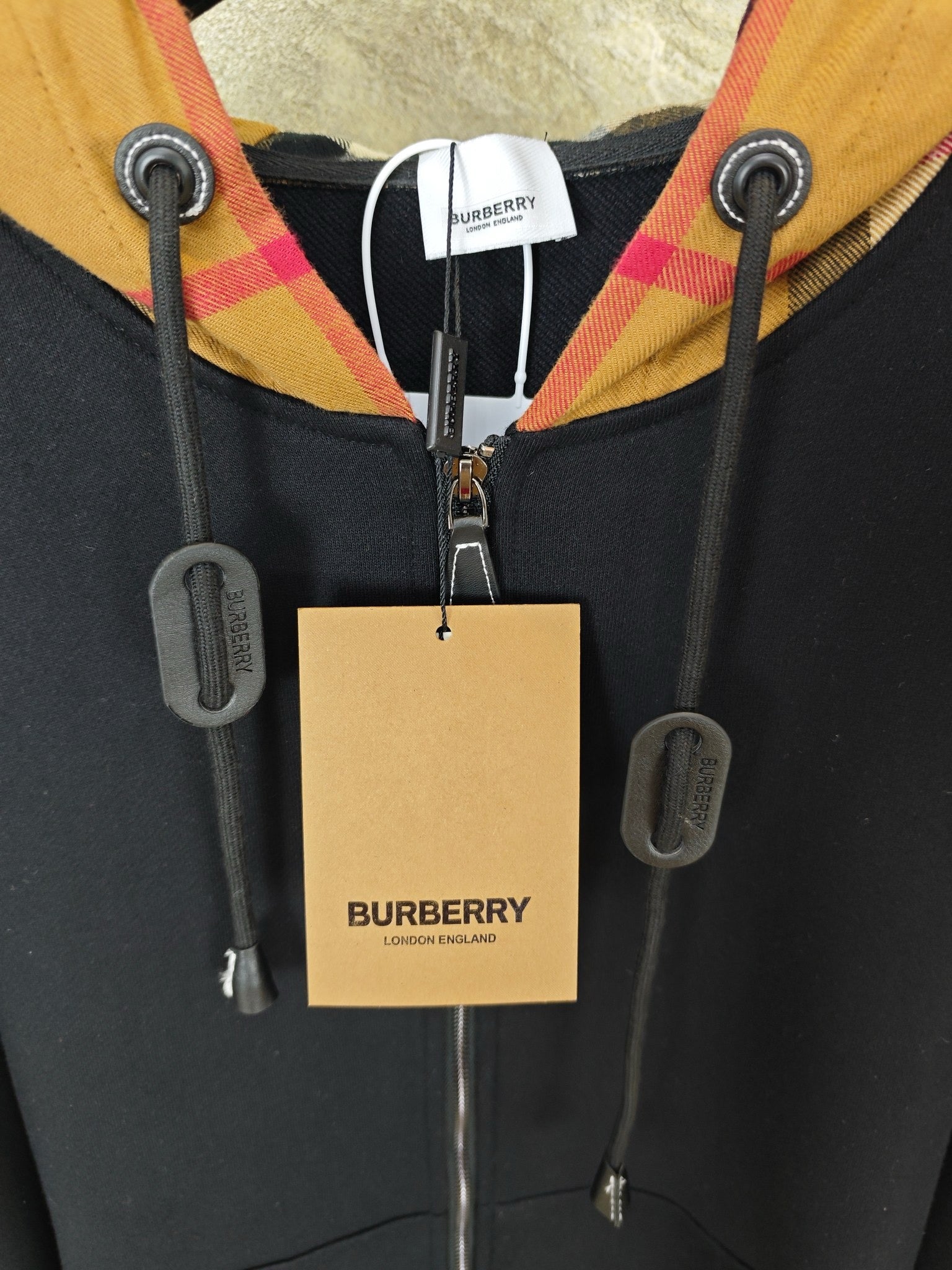 버버리 체크 후드 코튼 지퍼 후드