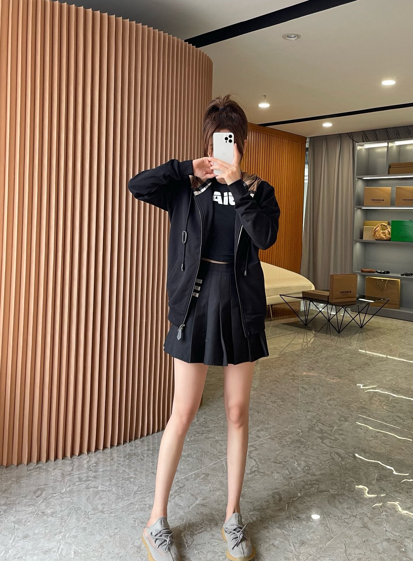 버버리 체크 후드 코튼 지퍼 후드
