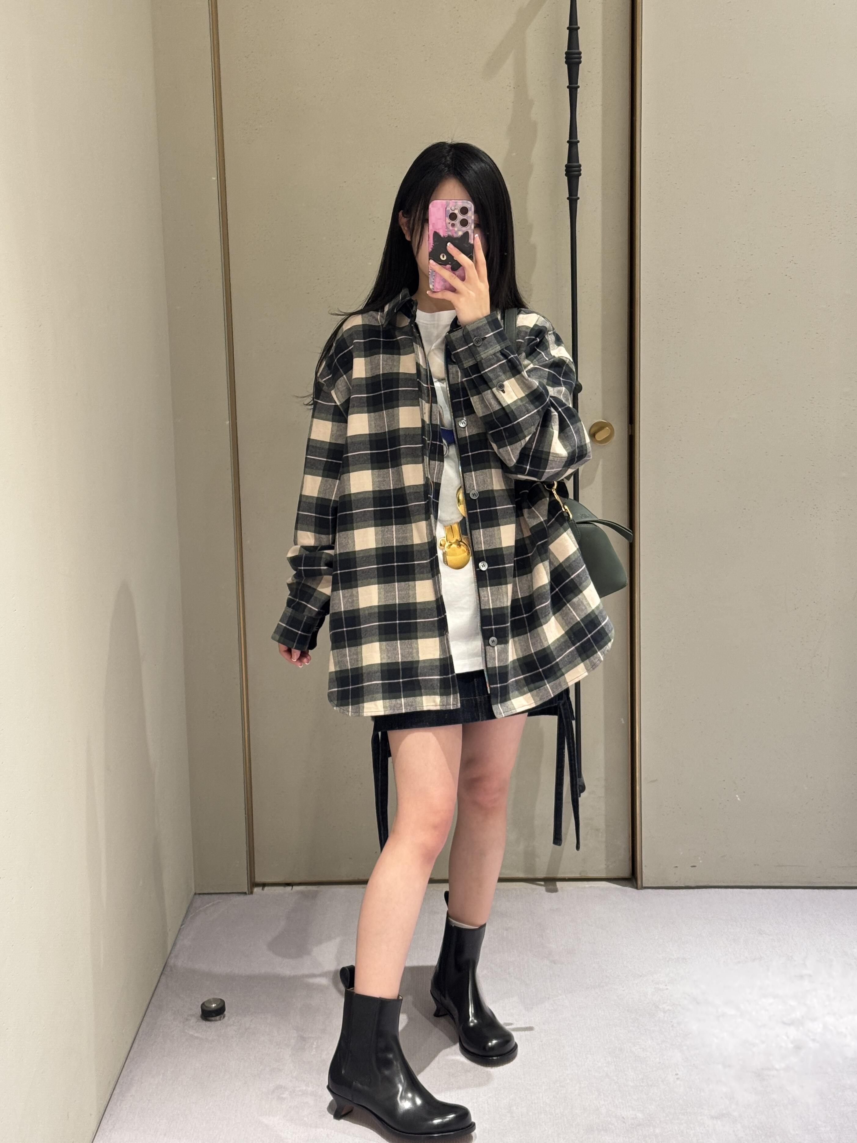 로에베 체크 오버 셔츠