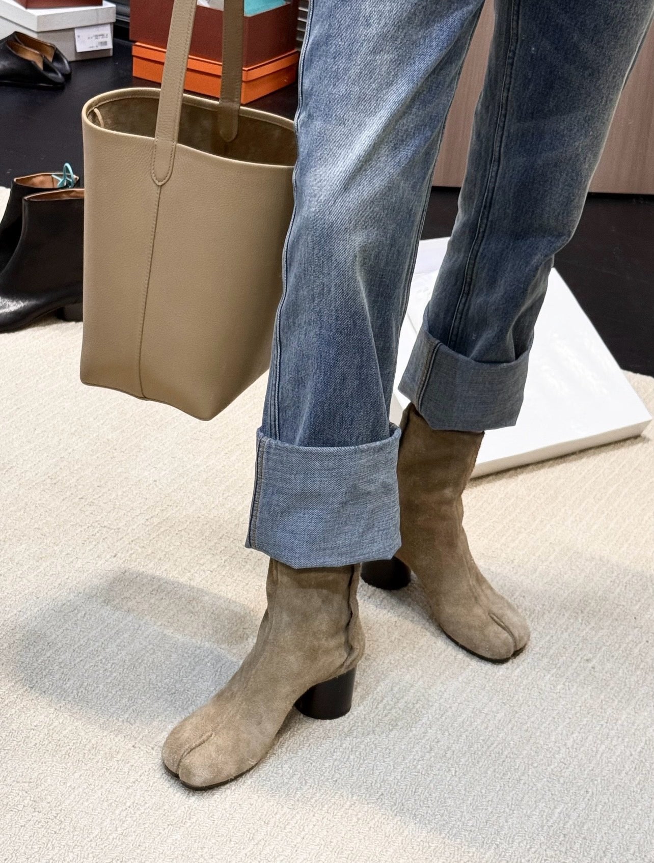 메종 마르지엘라 레더 타비 부츠