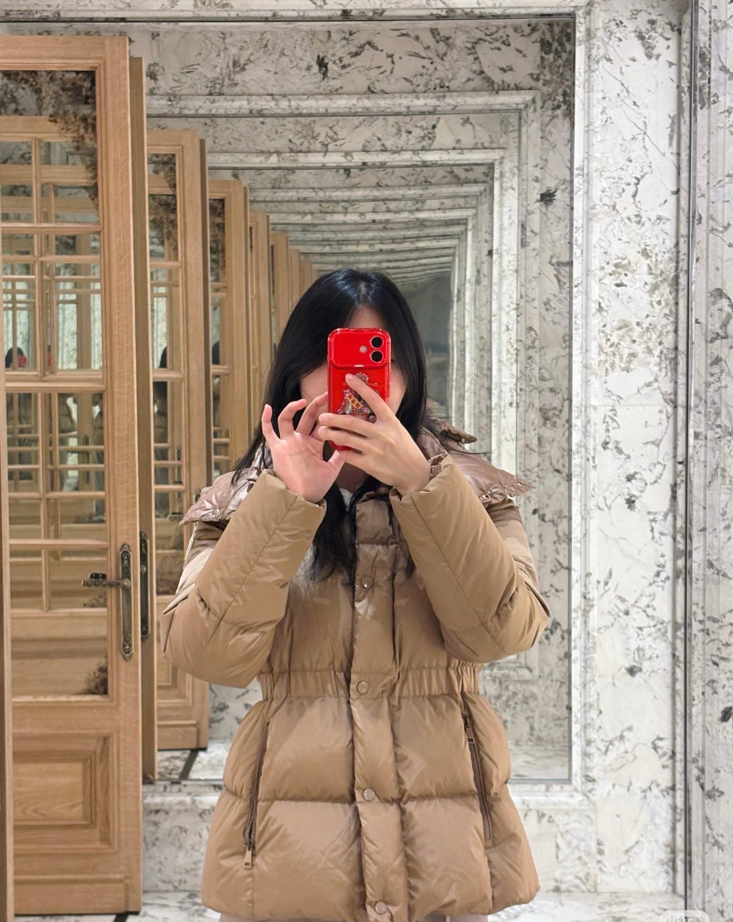 Agneux 스퀘어 퀼팅 후드 쇼트 다운 자켓