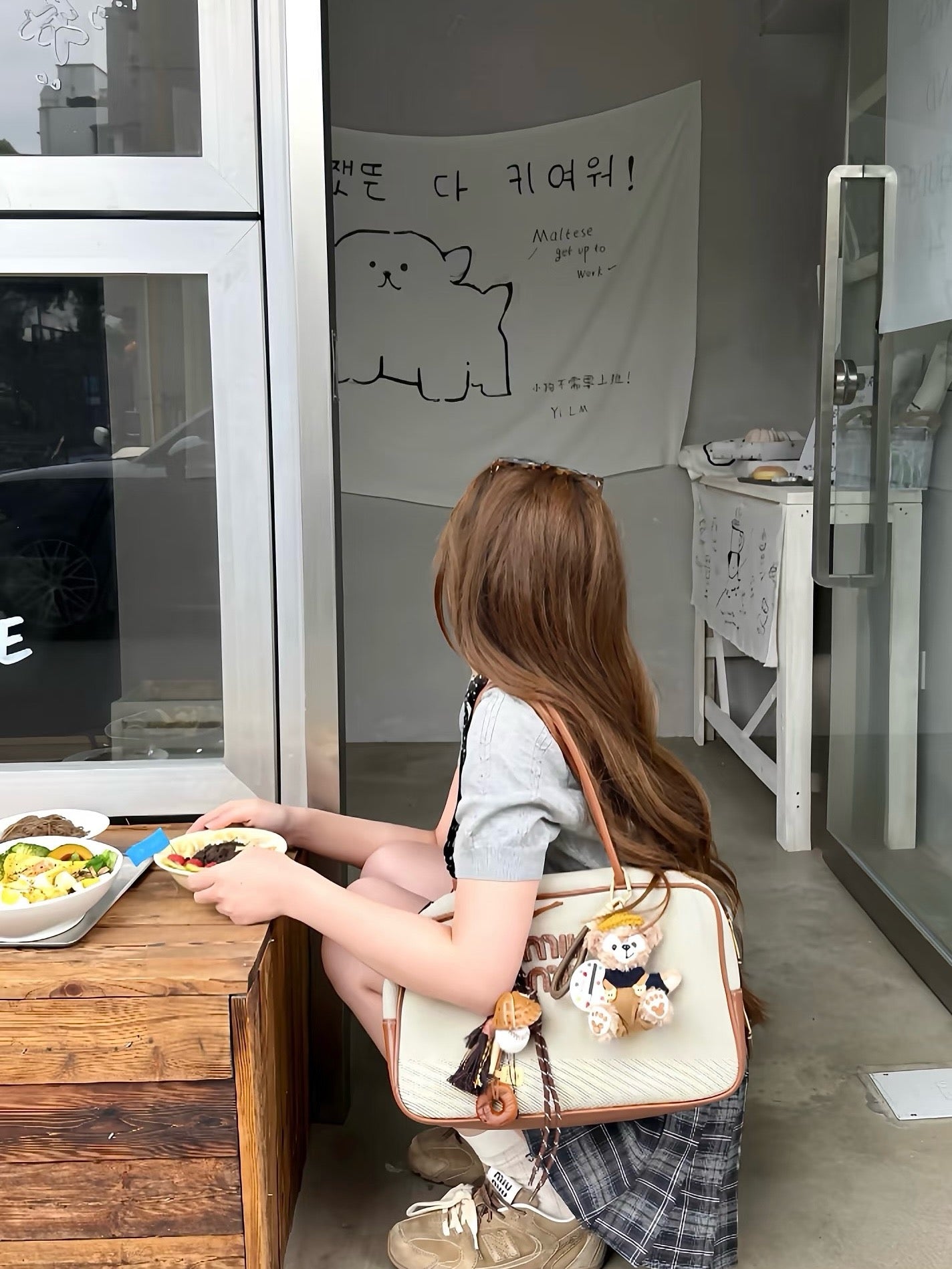 미우미우 캔버스 및 가죽 보 백 라지