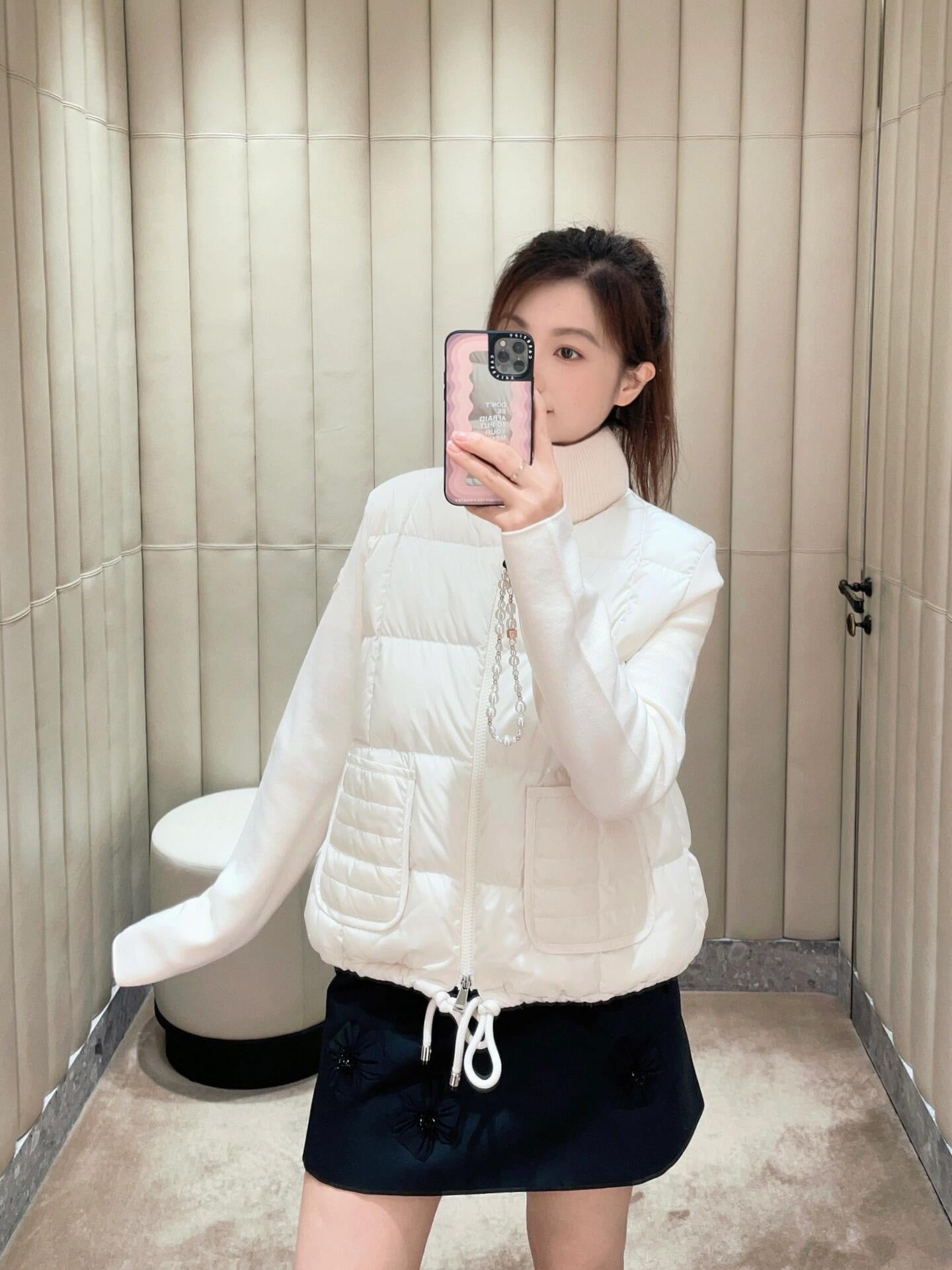 스퀘어 퀄팅 패딩 울 집업 가디건