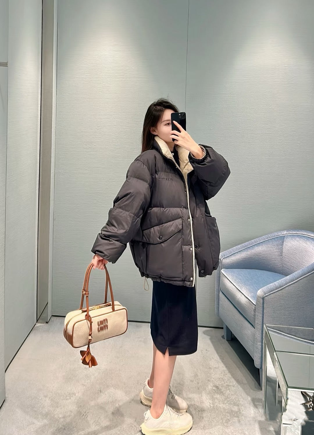 미우미우 리버서블 테크니컬 퐁제 다운 자켓