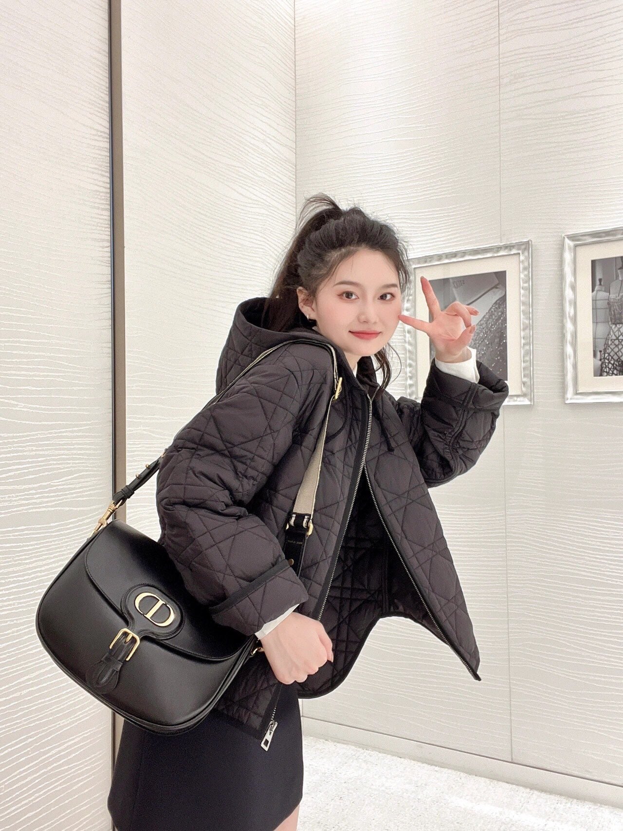 디올 매크로까나쥬 후드 피코트 퀄티드 테크니컬 태피터