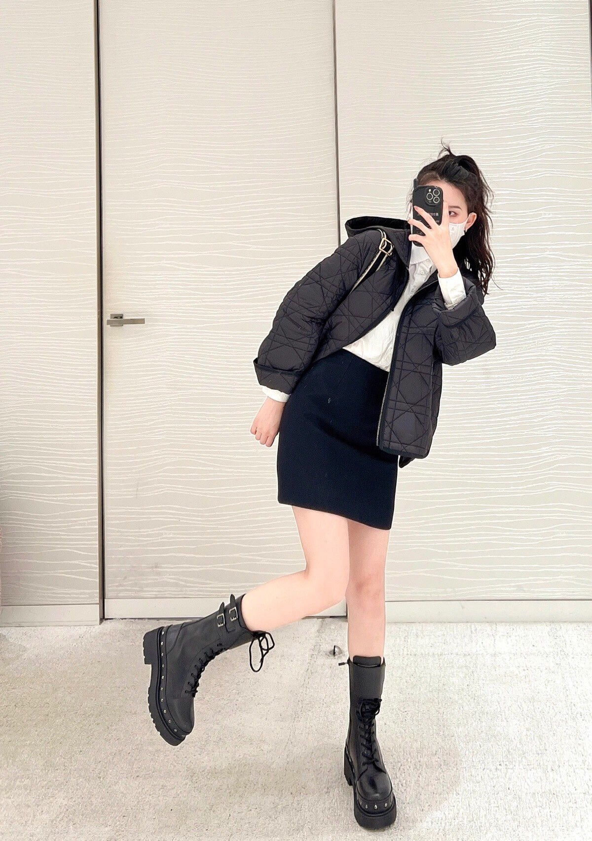 디올 매크로까나쥬 후드 피코트 퀄티드 테크니컬 태피터