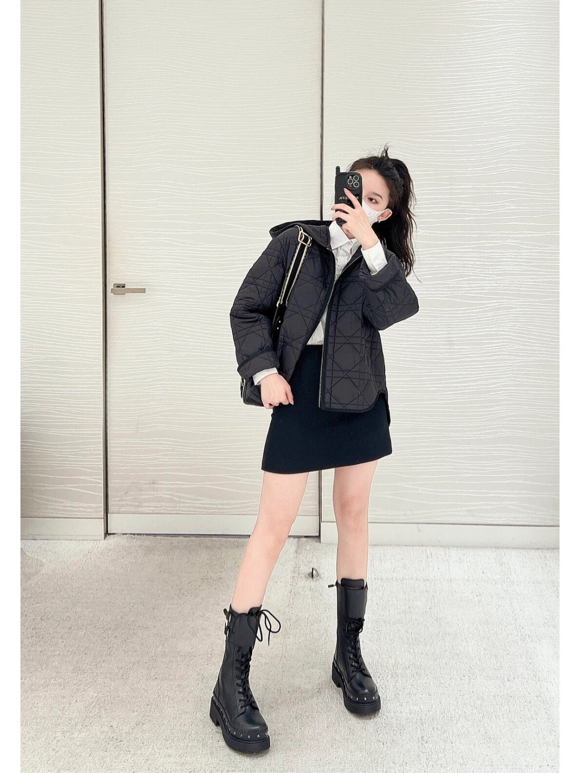 디올 매크로까나쥬 후드 피코트 퀄티드 테크니컬 태피터