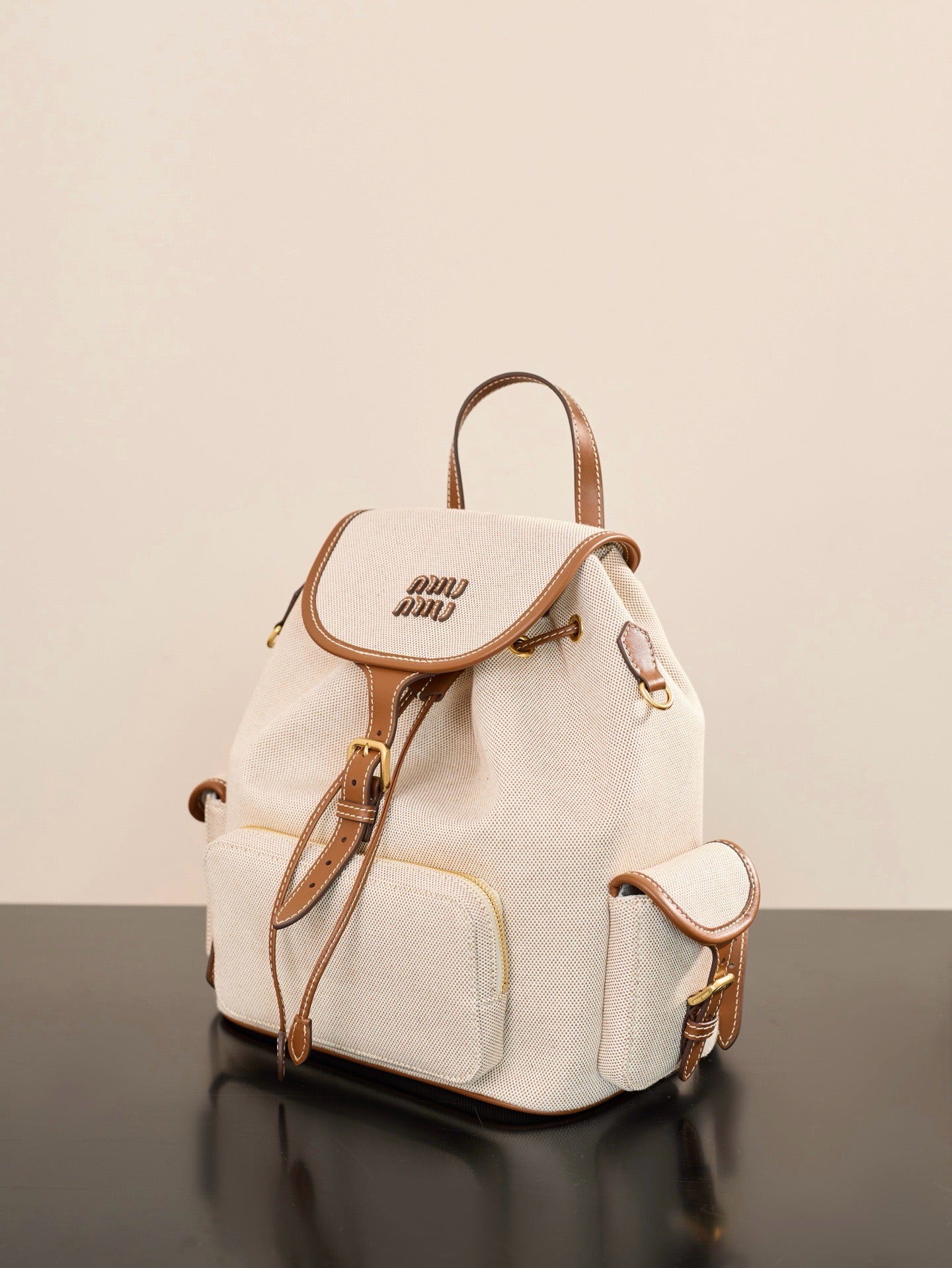 미우미우 캔버스 가죽 백팩 라지