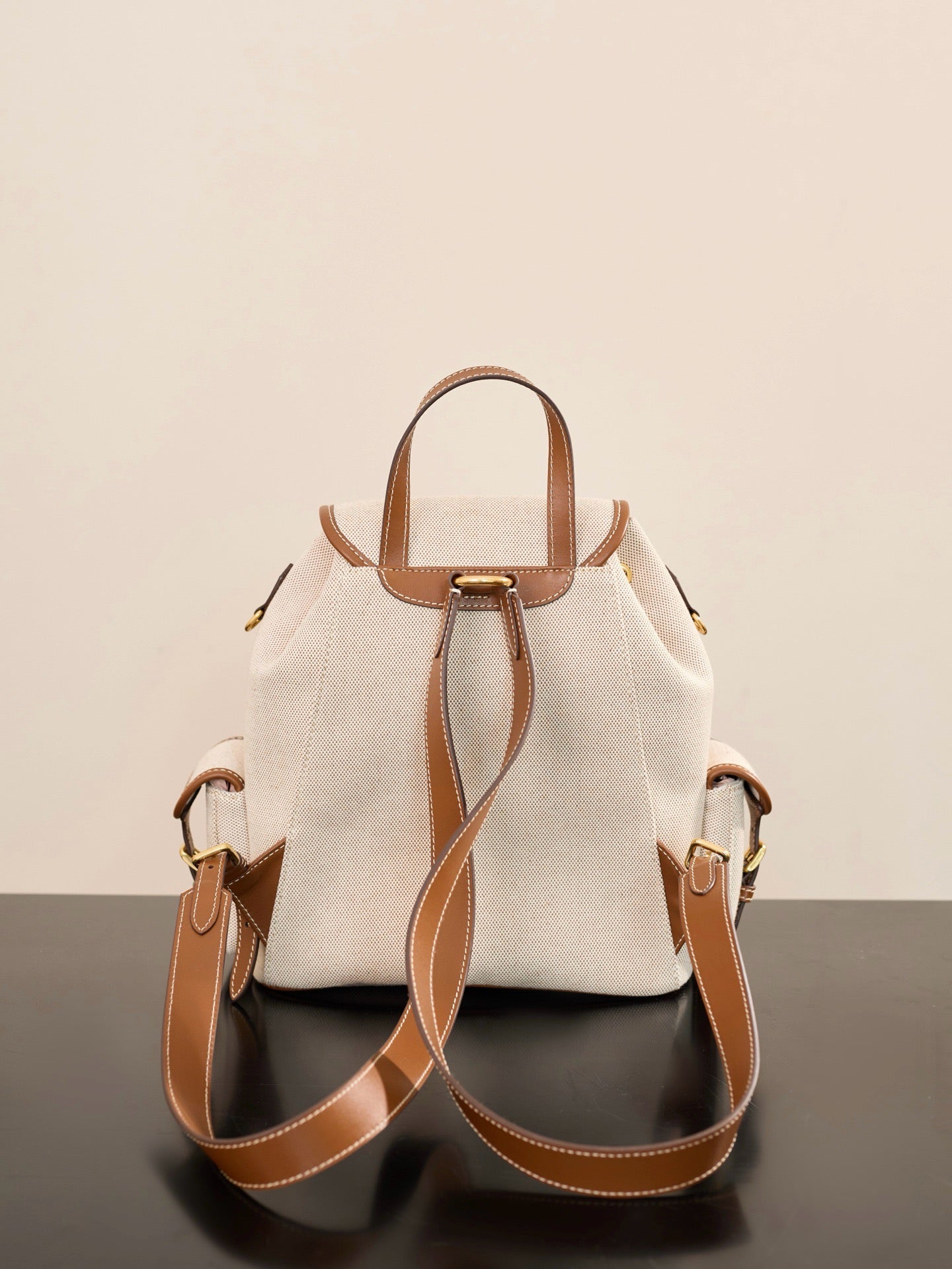 미우미우 캔버스 가죽 백팩 라지