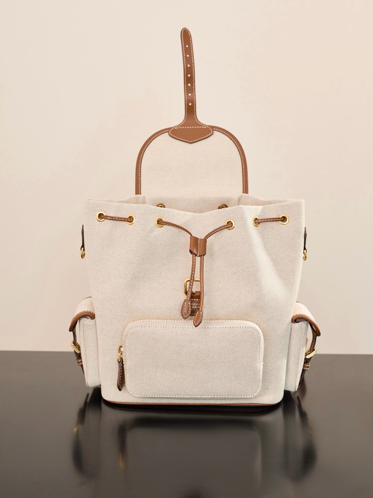 미우미우 캔버스 가죽 백팩 라지