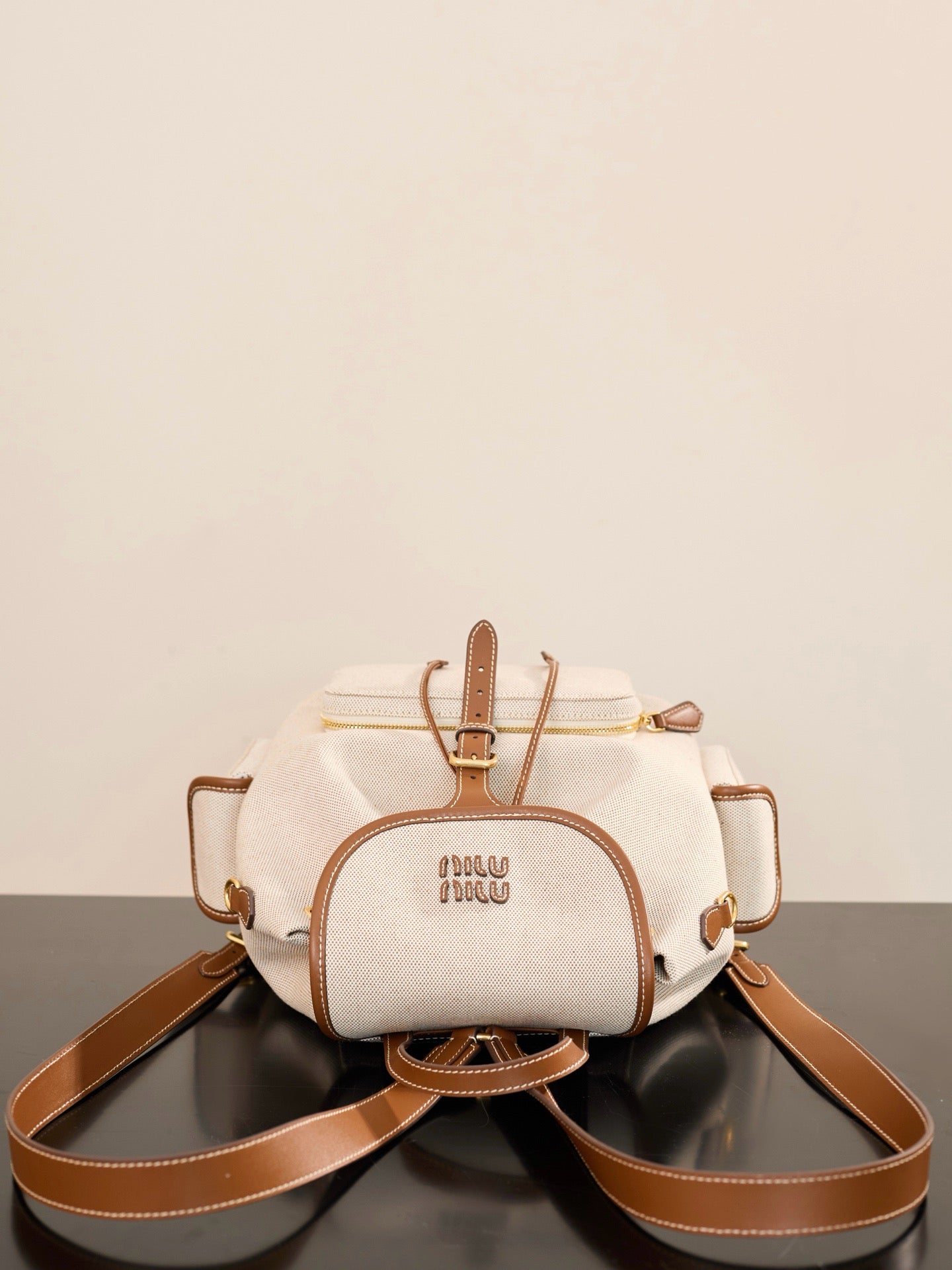 미우미우 캔버스 가죽 백팩 라지