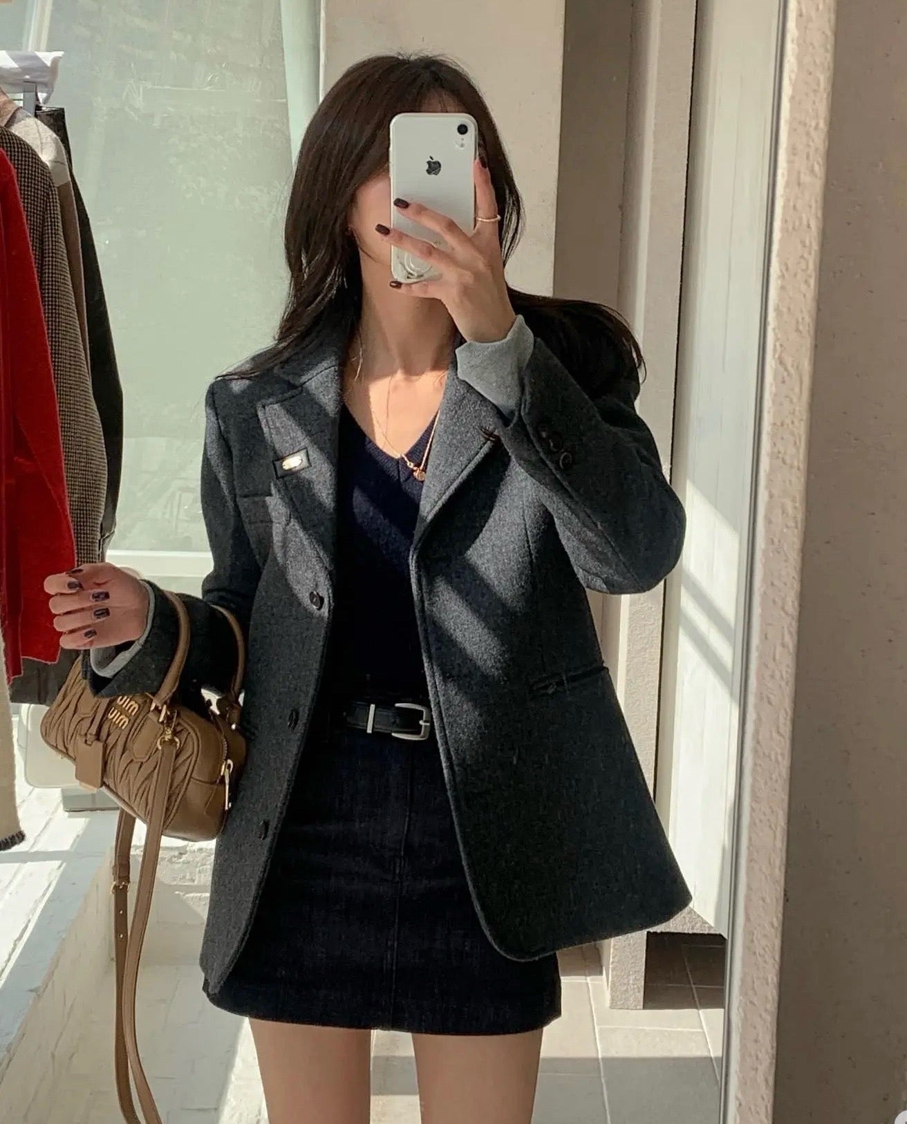 미우미우 아르카디 마테라쎄 나파 레더 백