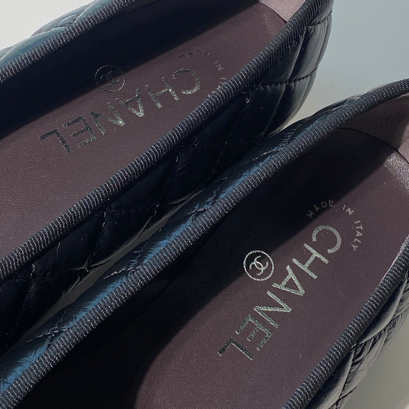 국내) 샤넬 퀄팅 발레리나 플랫 / 블랙 38