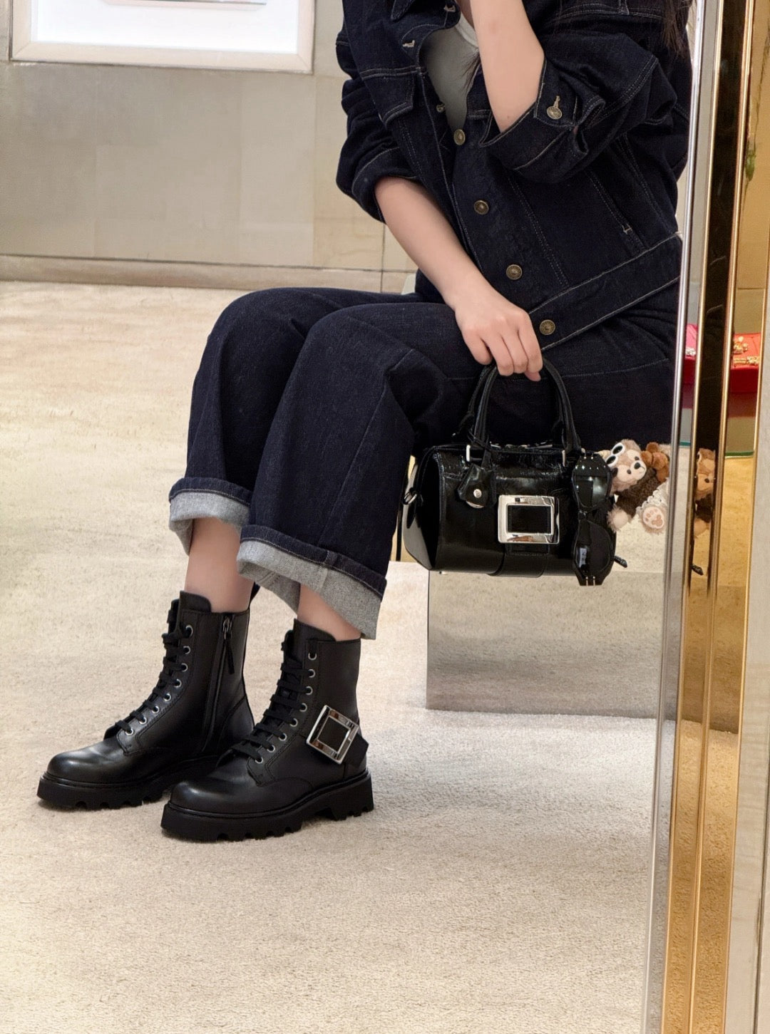 로저비비에 비브 레인저스 레더 부티 블랙