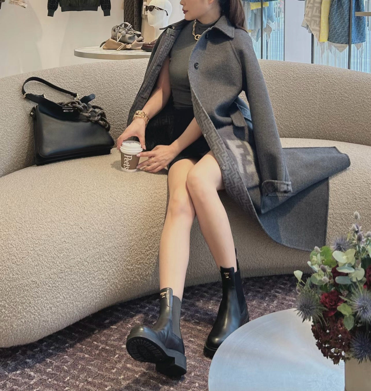 펜디 필로 블랙 가죽 바이커 부츠