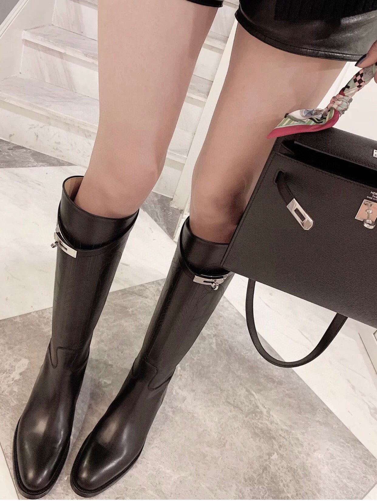 에르메스 점핑 부츠 박스 카프스킨 & 팔라듐 하드웨어 누아