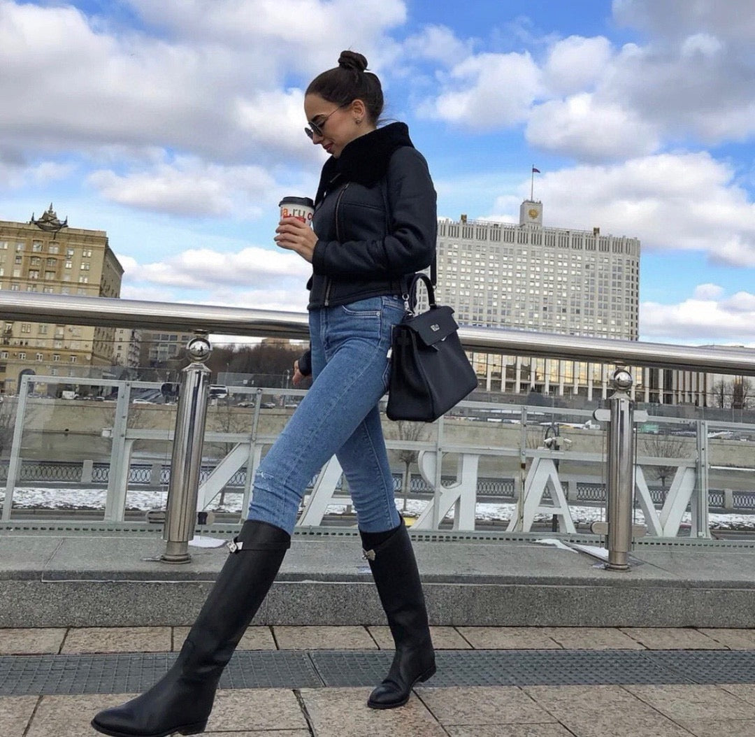 에르메스 점핑 부츠 박스 카프스킨 & 팔라듐 하드웨어 누아