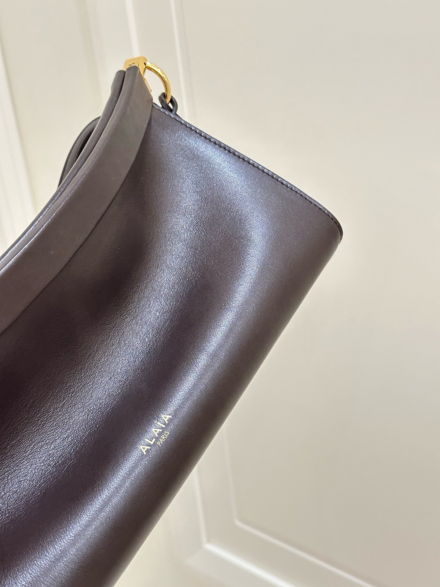 알라이아 가죽 소재 LE CLICK 이스트웨스트 스몰 백 브라운