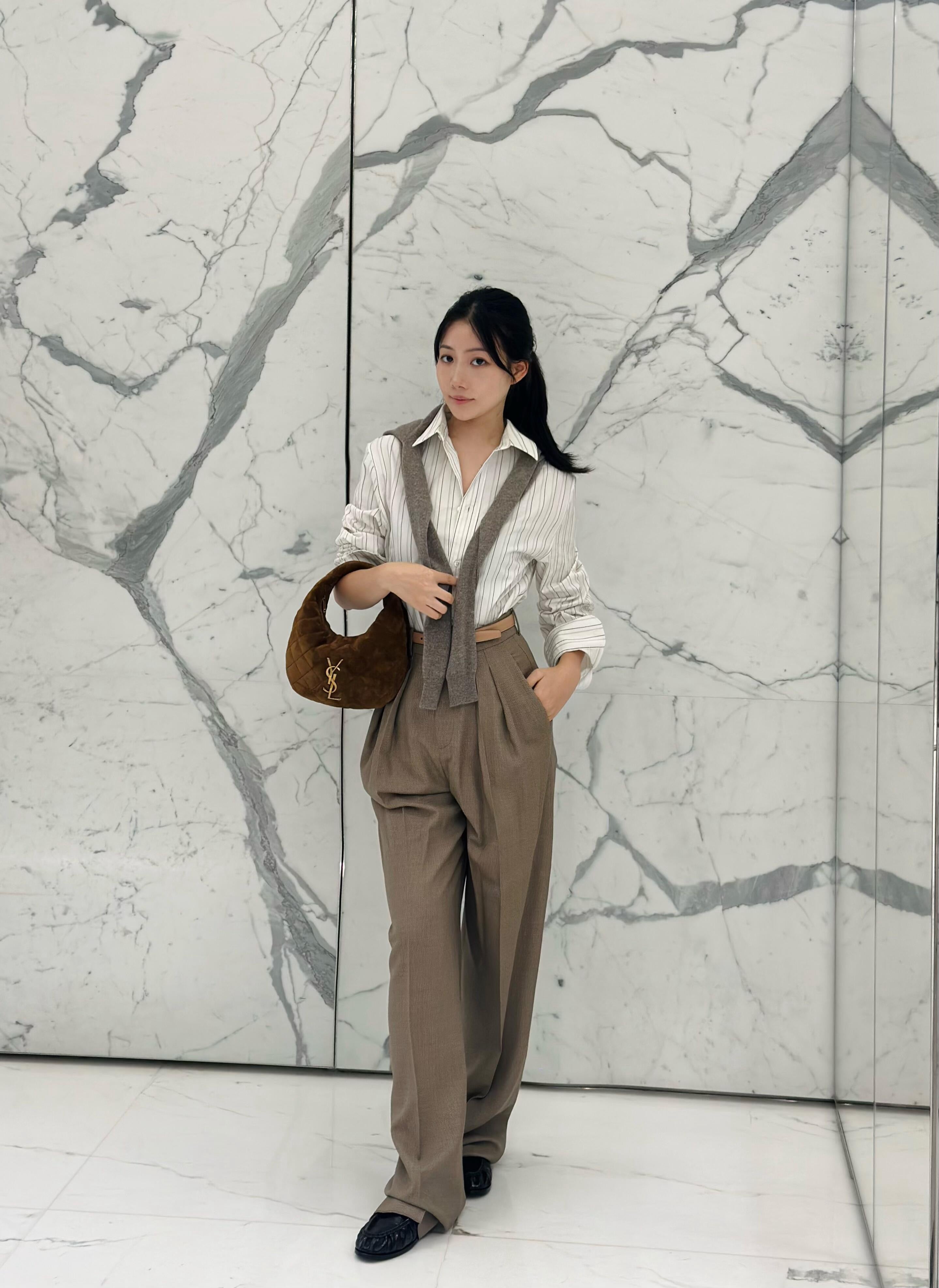 생로랑 ICARINO 이카리노 퀼팅 스웨이드 토트백 카라멜 꼬냑