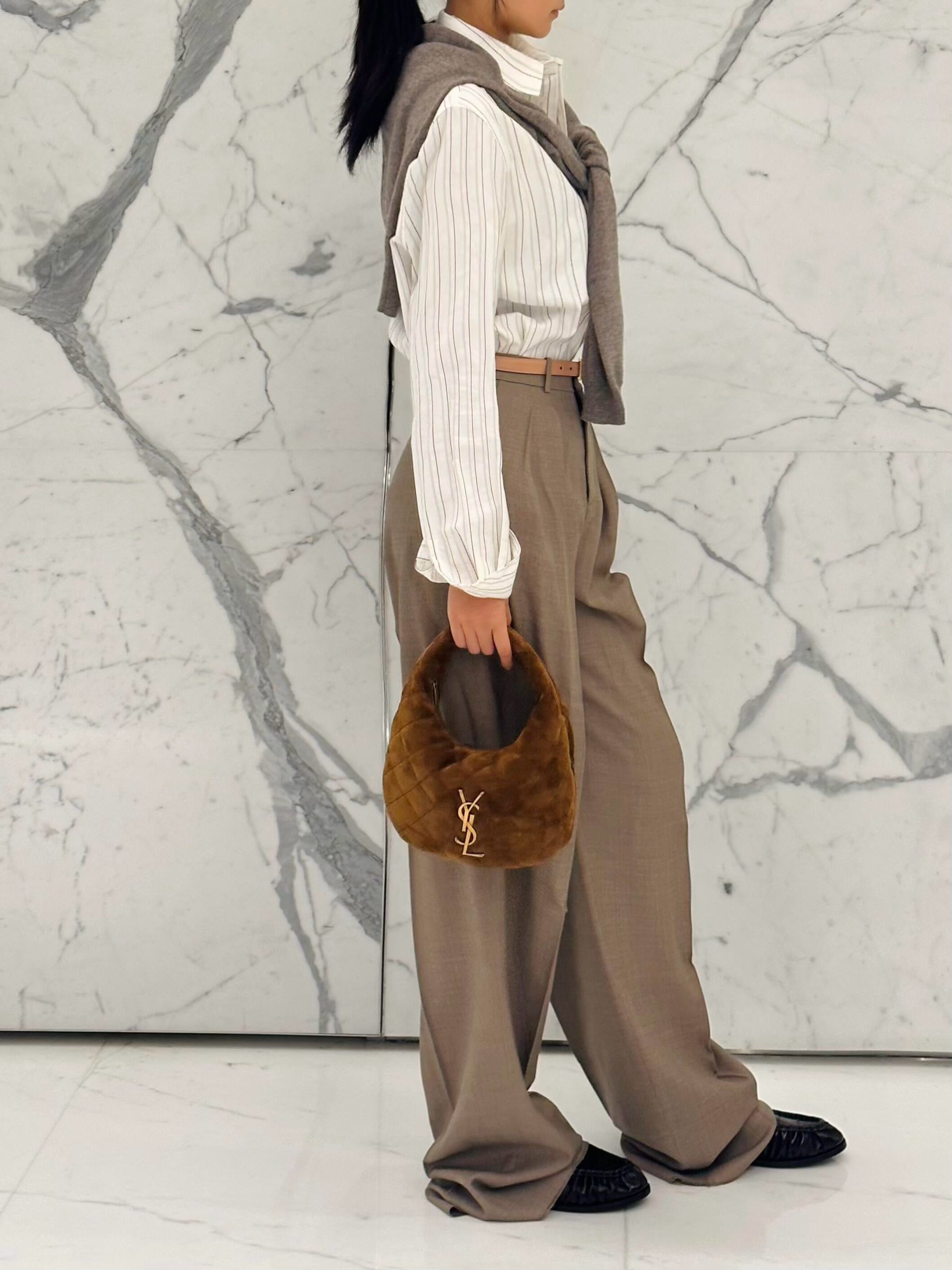 생로랑 ICARINO 이카리노 퀼팅 스웨이드 토트백 카라멜 꼬냑