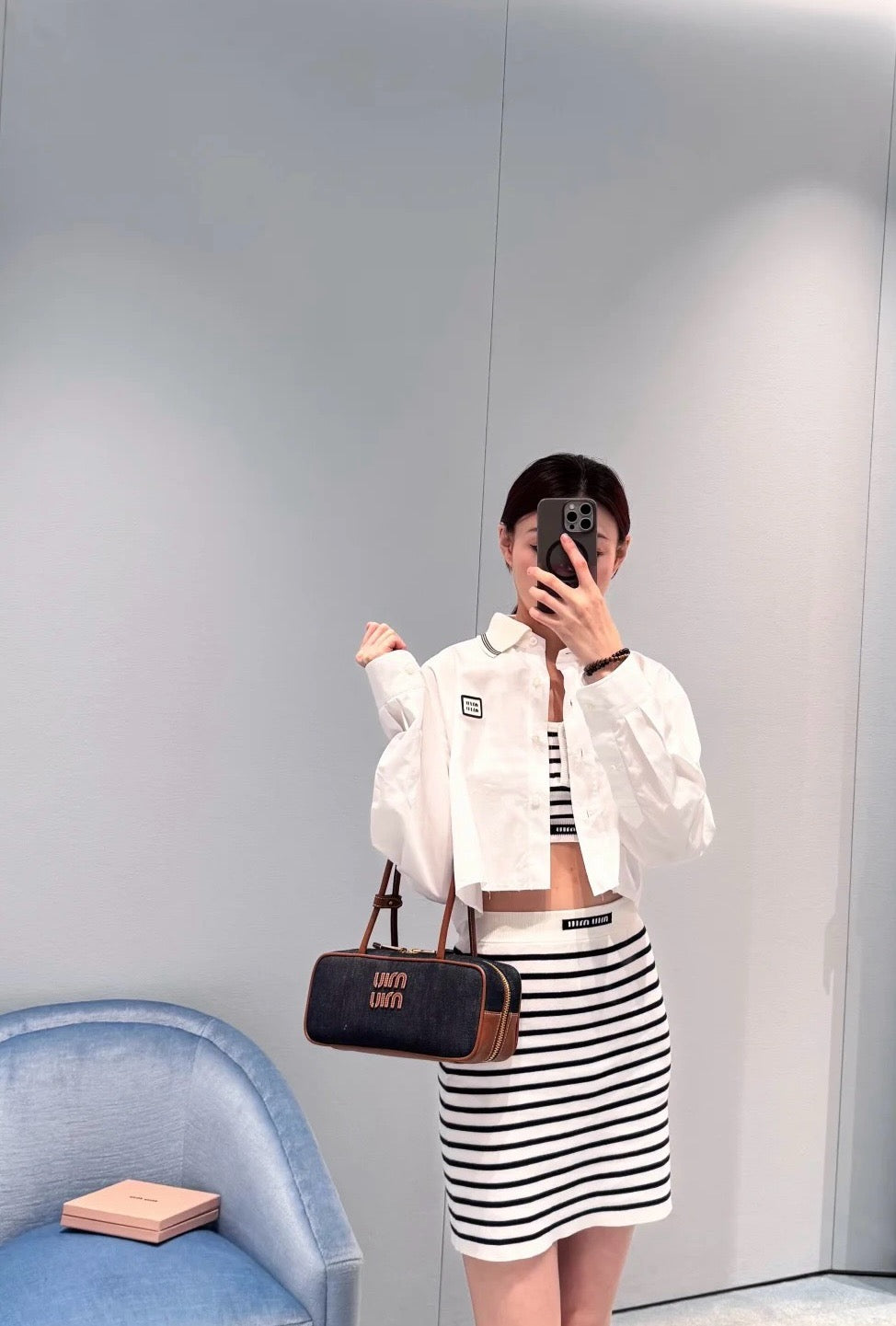 미우미우 보 데님 백 스몰