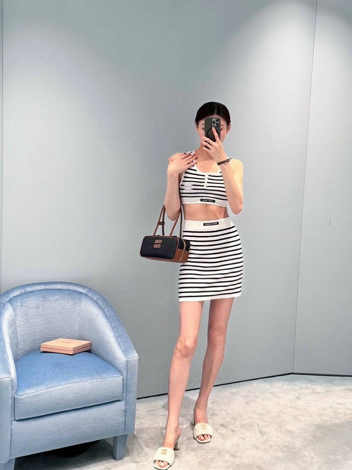 미우미우 보 데님 백 스몰