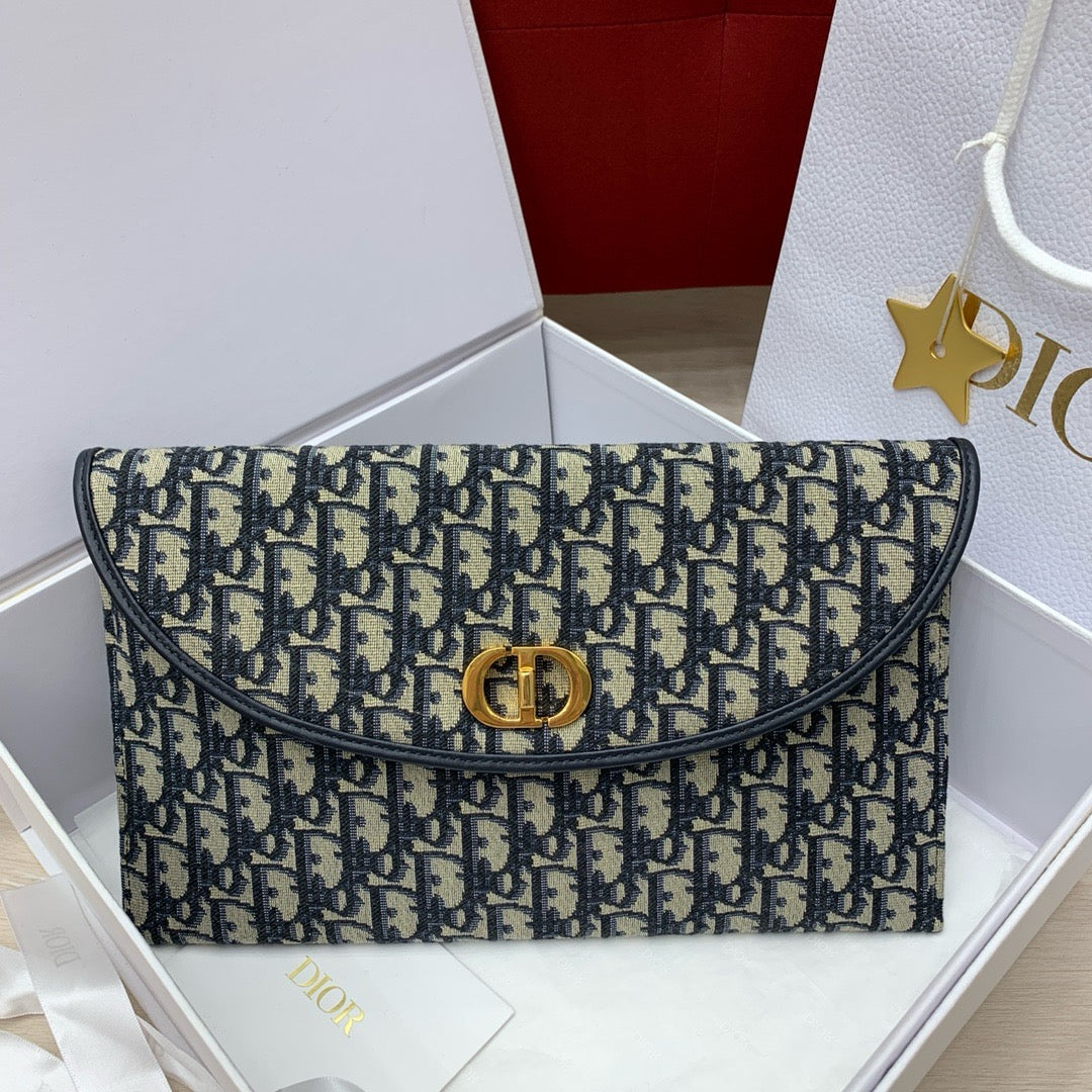 디올 30 몽테인 Montaigne Avenue 플랩 파우치 블루 오블리크 자카드