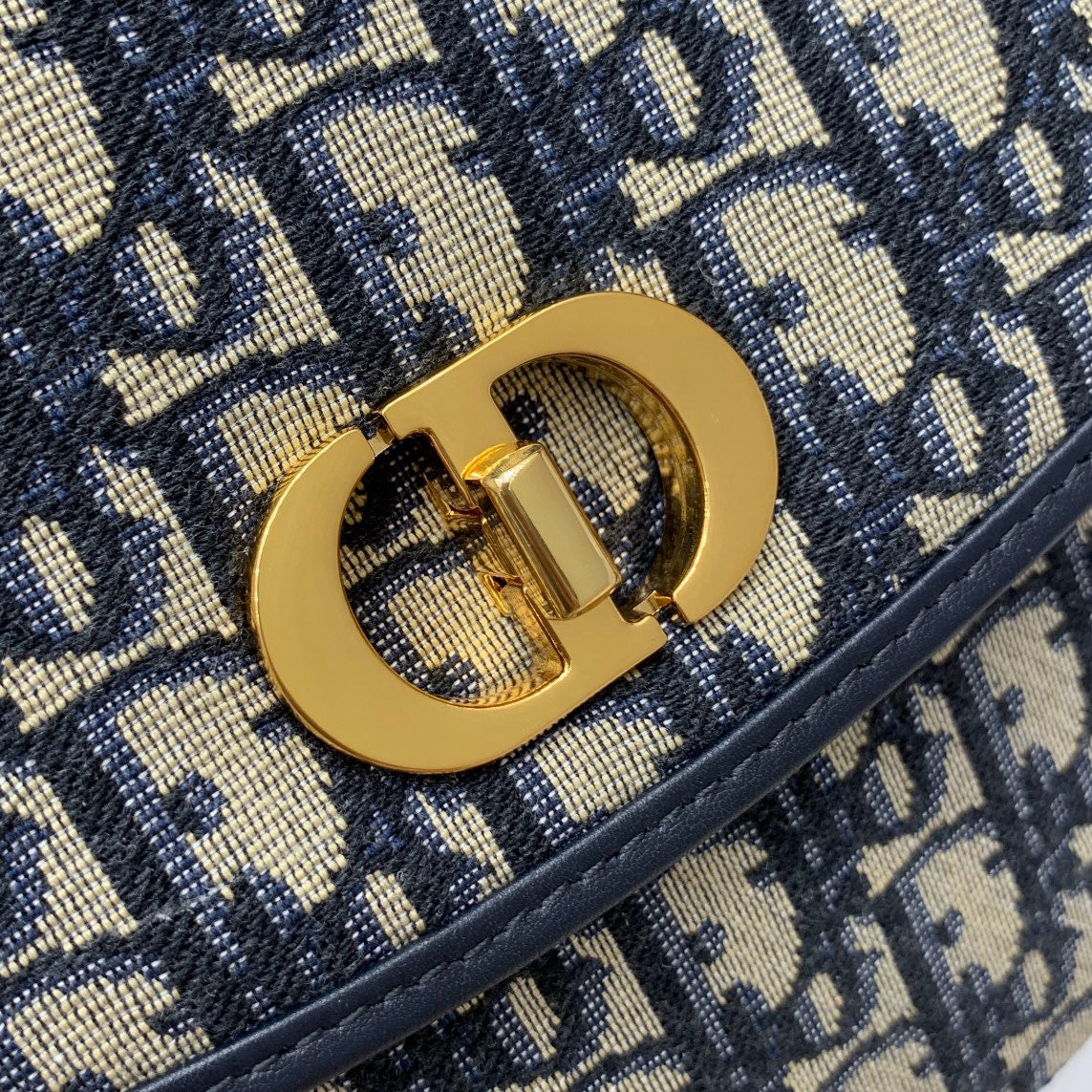 디올 30 몽테인 Montaigne Avenue 플랩 파우치 블루 오블리크 자카드