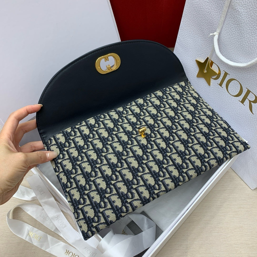 디올 30 몽테인 Montaigne Avenue 플랩 파우치 블루 오블리크 자카드