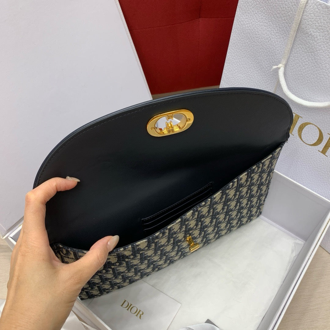 디올 30 몽테인 Montaigne Avenue 플랩 파우치 블루 오블리크 자카드