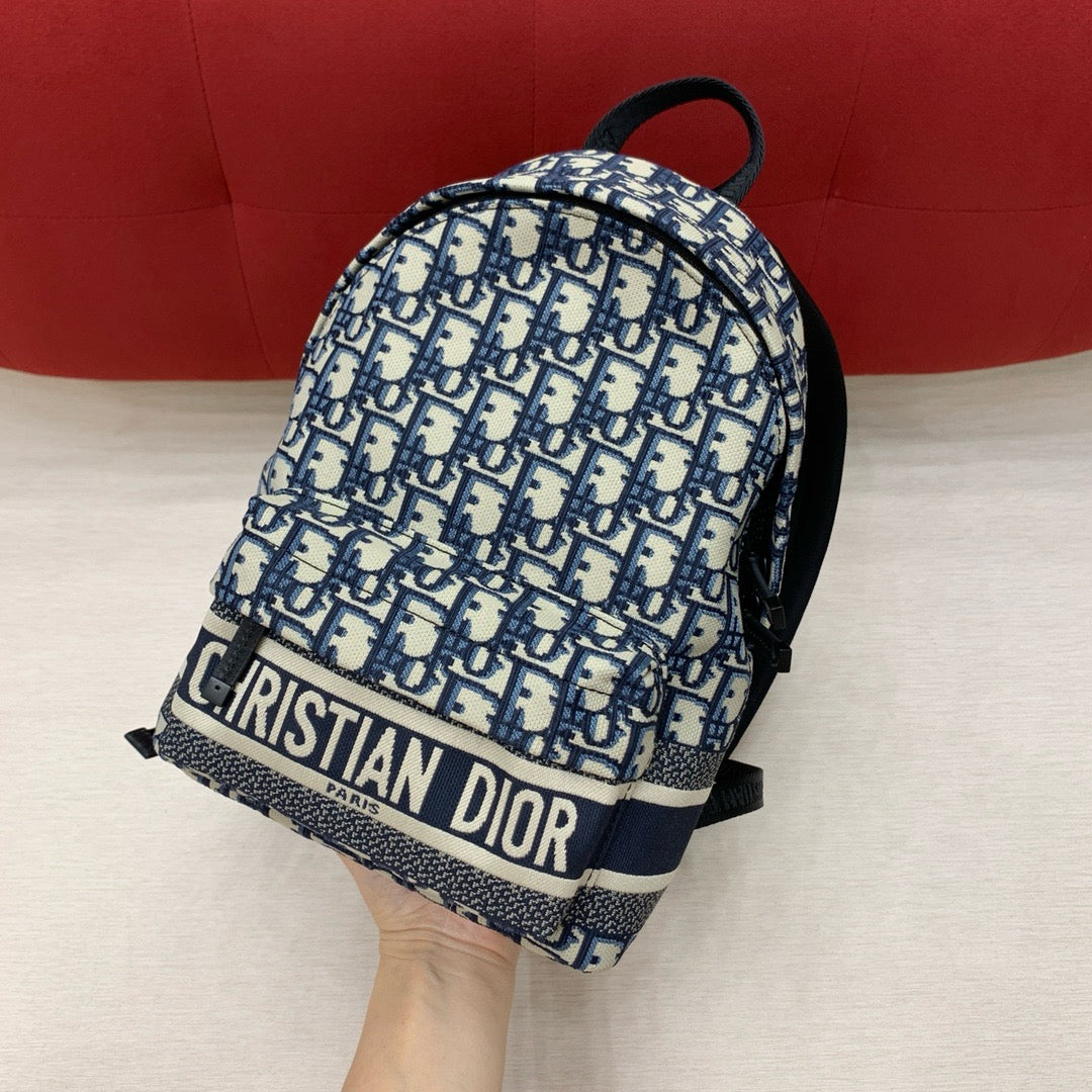 디올 트래블 백팩 블루 디올 오블리크 자카드