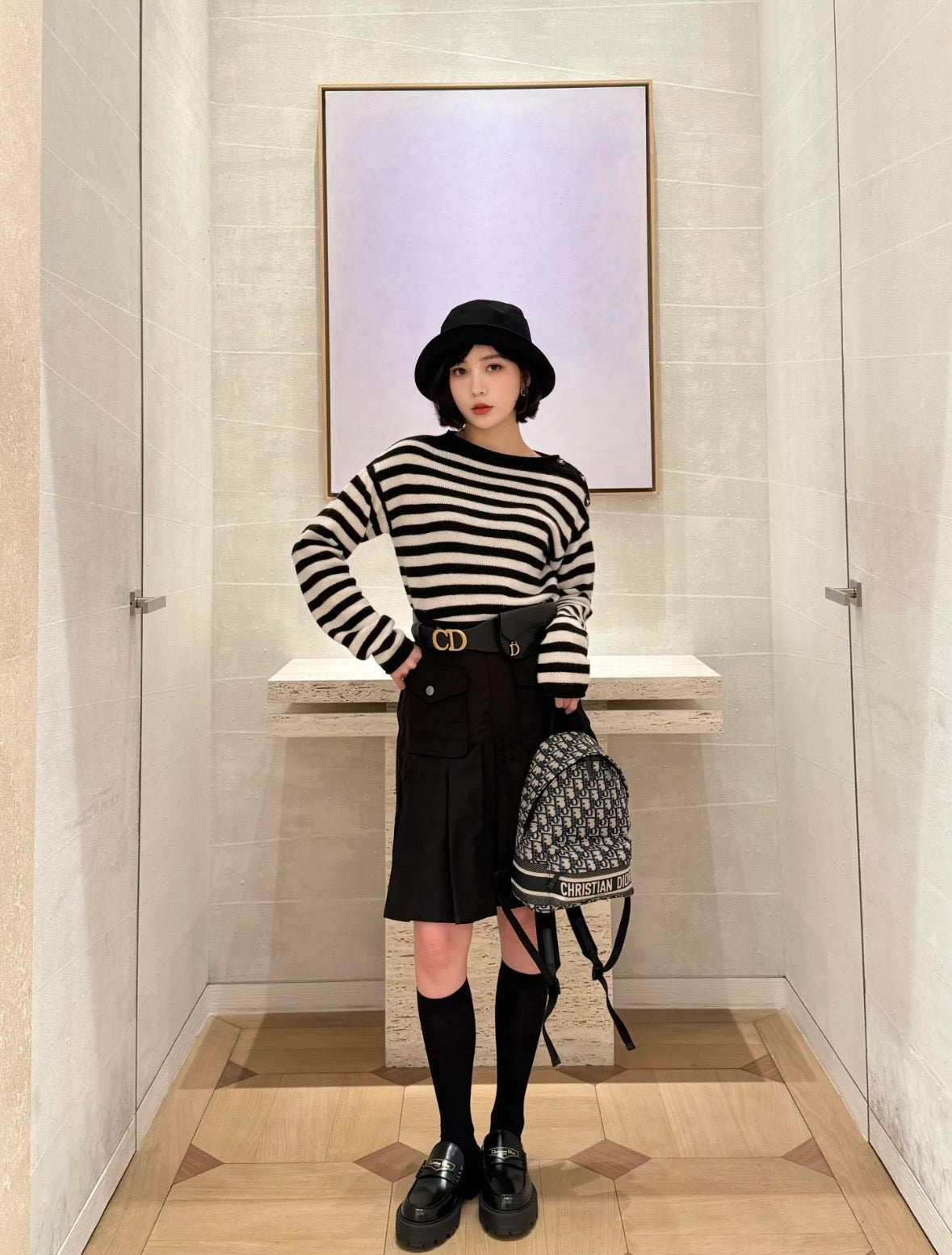 디올 트래블 백팩 블루 디올 오블리크 자카드