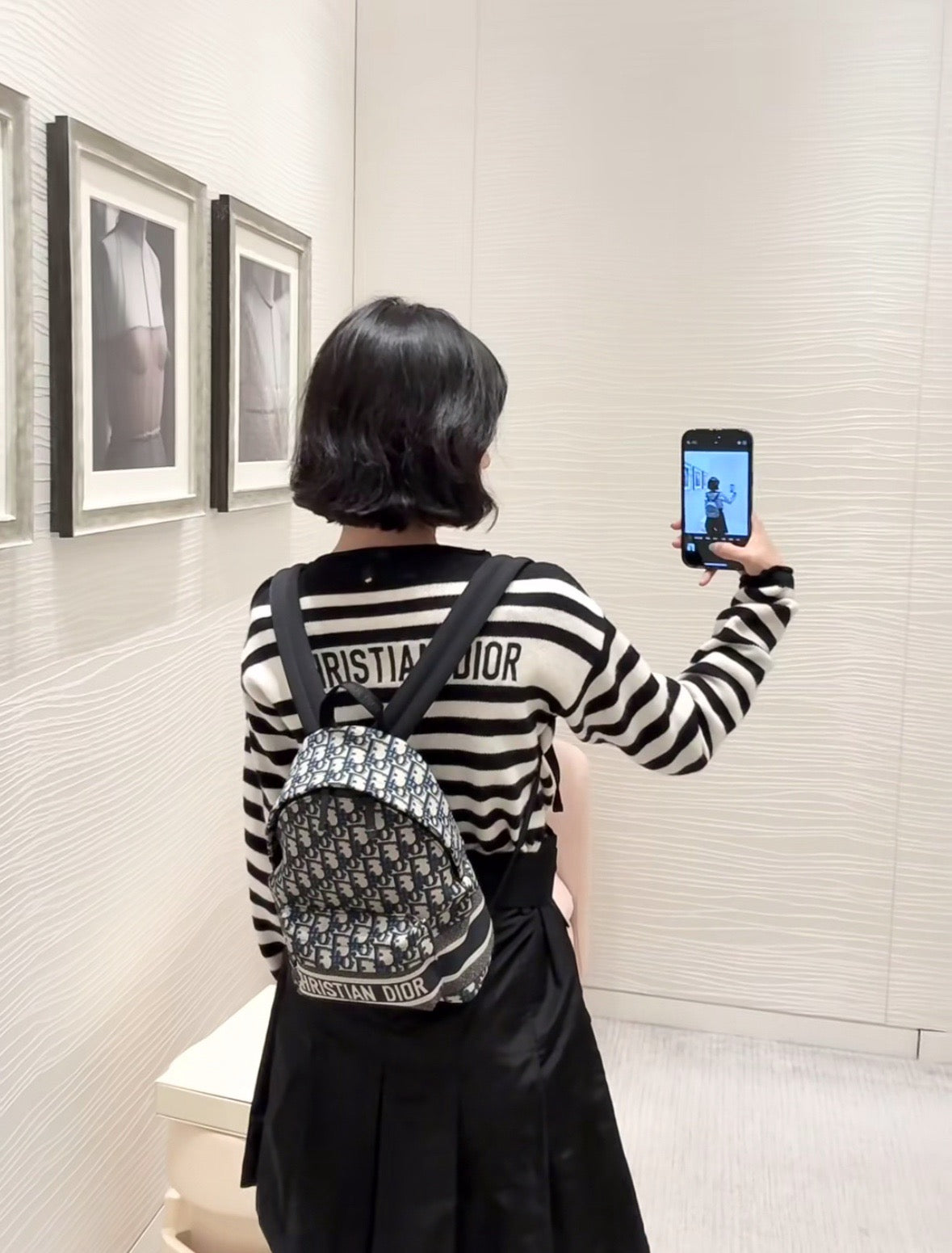 디올 트래블 백팩 블루 디올 오블리크 자카드